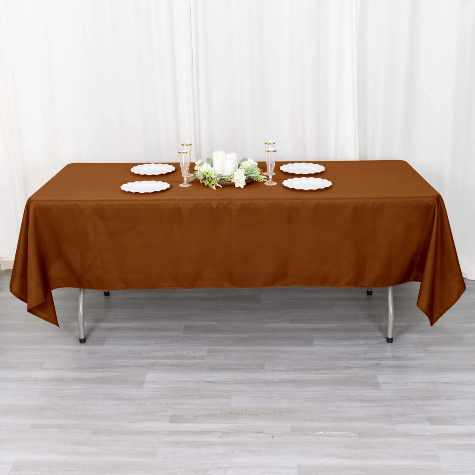Polyester Rectangle Tablecloth 60"x102" Cinnamon Brown - Wrinkle-Resistant Finish - Image 5