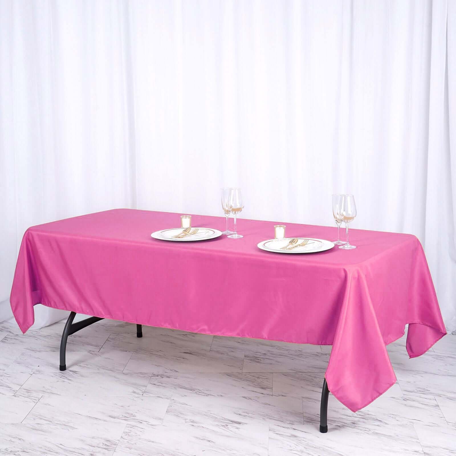 Polyester Rectangle Tablecloth 60"x102" Fuchsia - Wrinkle-Resistant Finish - Image 3