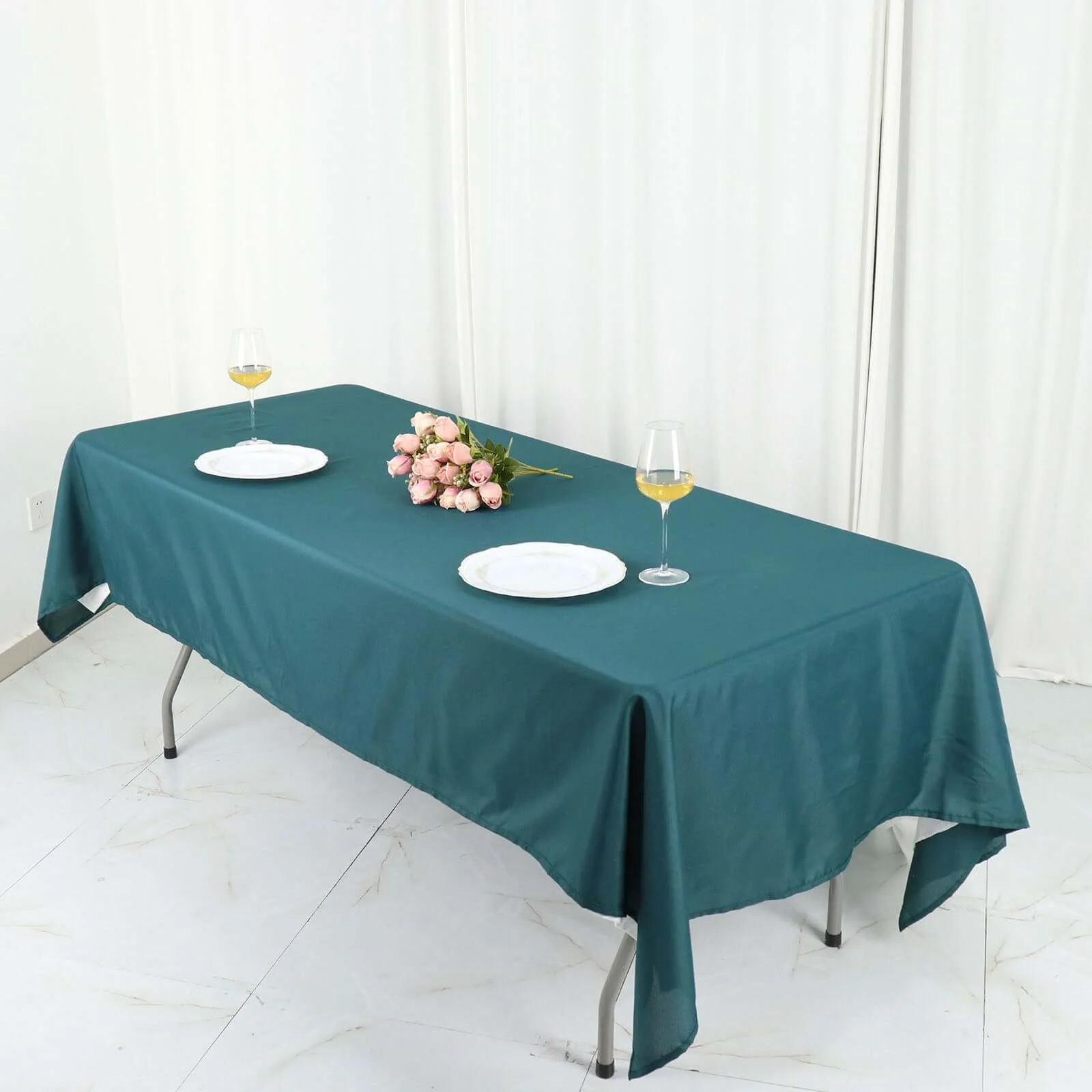 Polyester Rectangle Tablecloth 60"x102" Peacock Teal - Wrinkle-Resistant Finish - Image 3