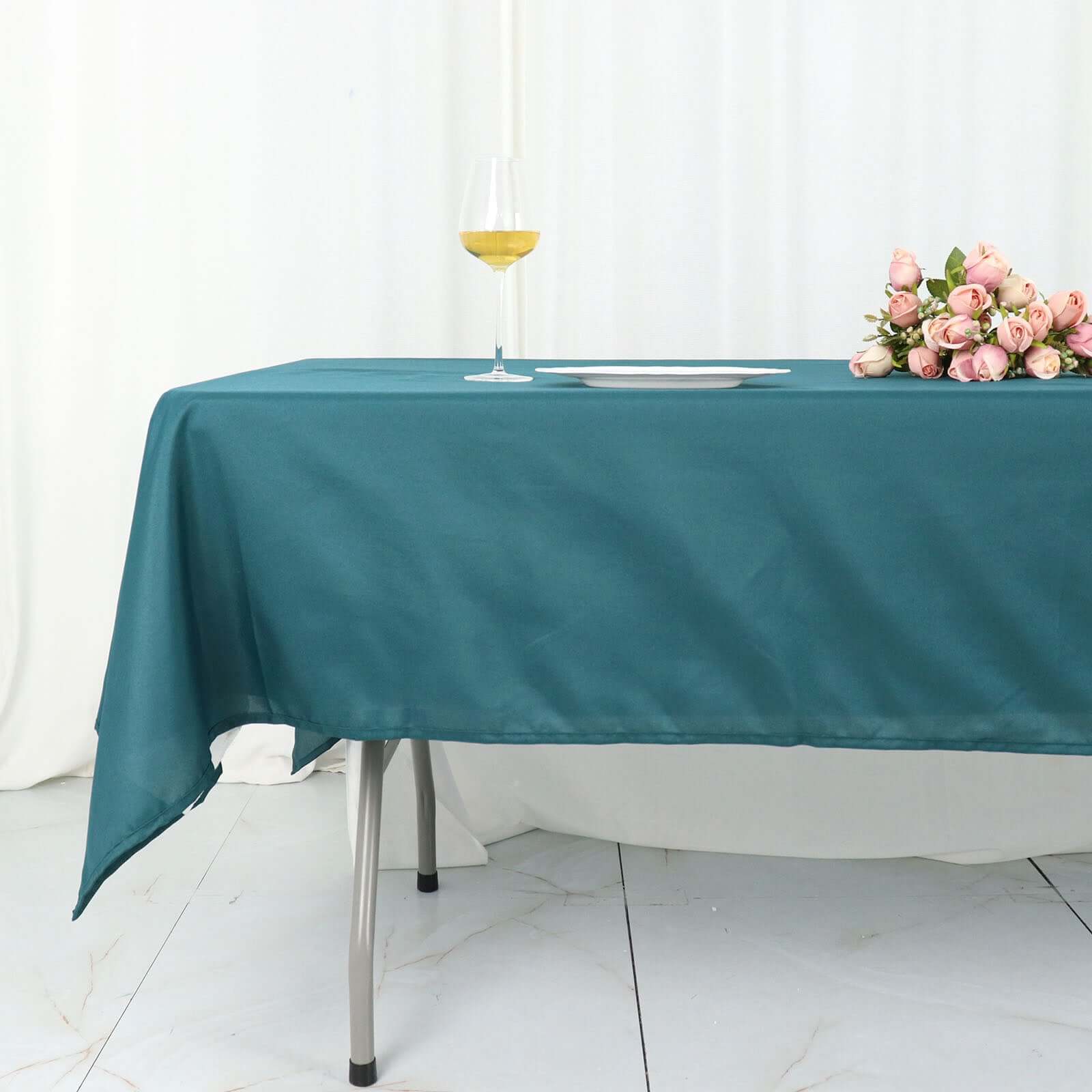 Polyester Rectangle Tablecloth 60"x102" Peacock Teal - Wrinkle-Resistant Finish - Image 7