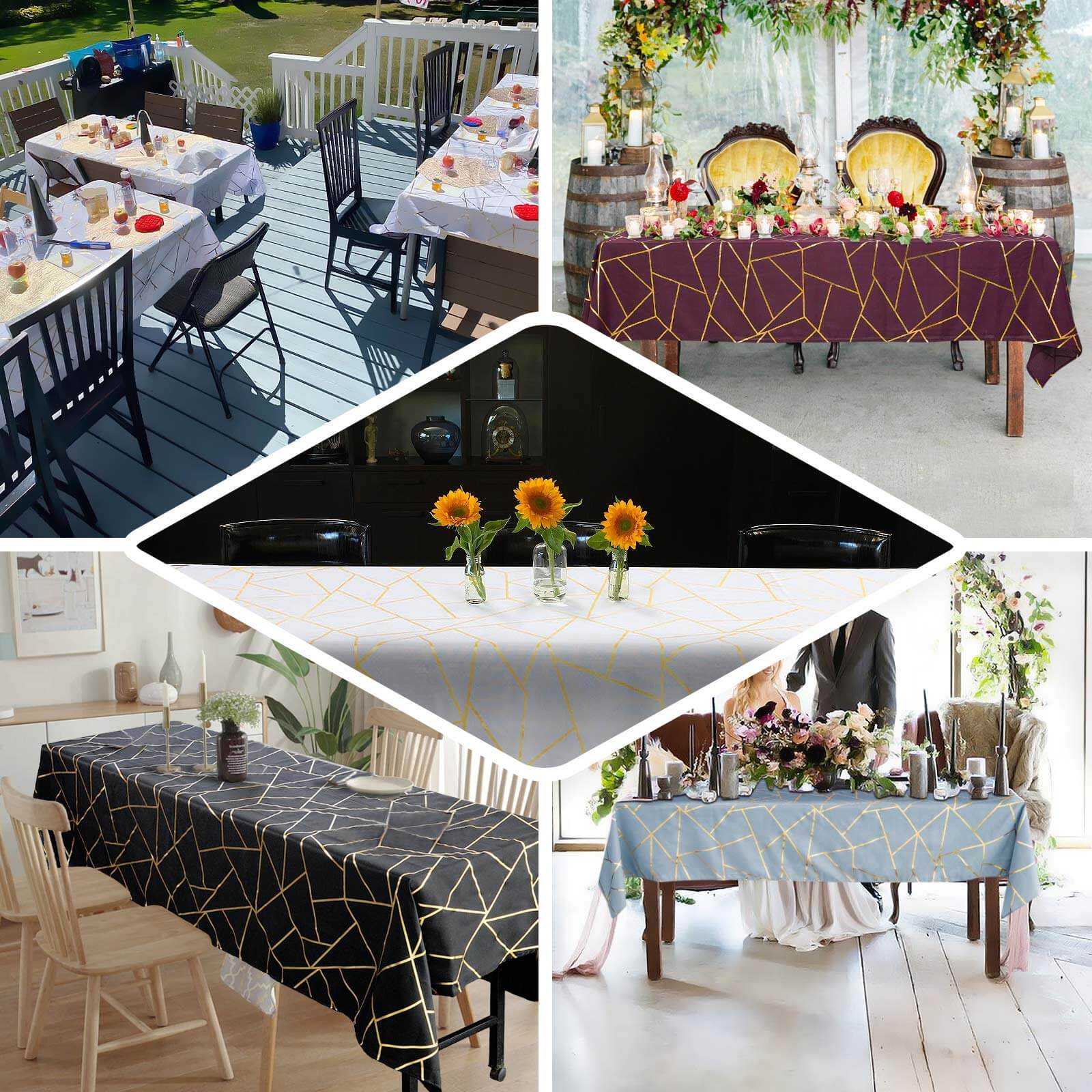 Polyester Rectangle Tablecloth 60"x102" Terracotta (Rust) with Gold Foil Geometric Pattern - Wrinkle-Resistant & Durable Table Cover - Image 5