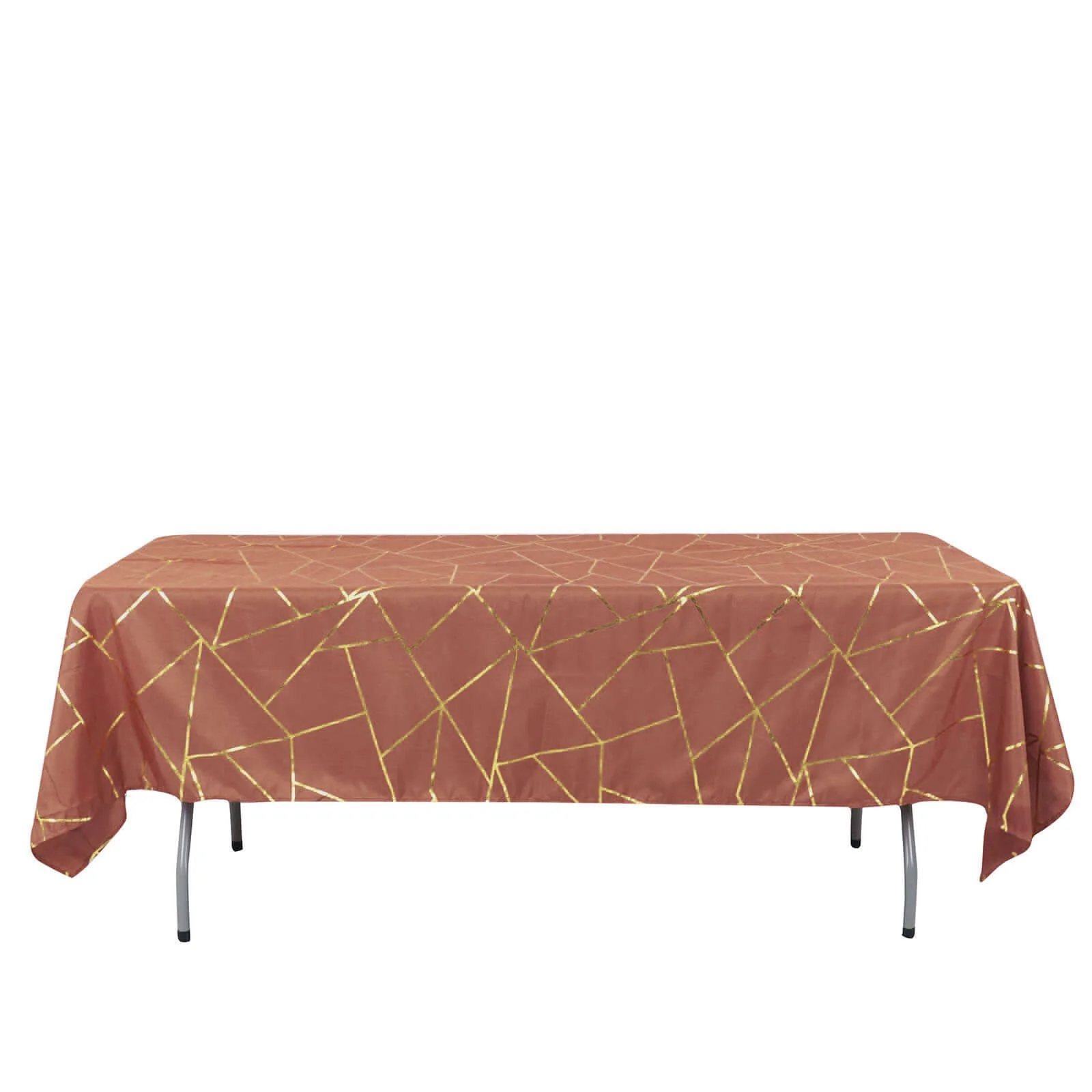 Polyester Rectangle Tablecloth 60"x102" Terracotta (Rust) with Gold Foil Geometric Pattern - Wrinkle-Resistant & Durable Table Cover - Image 7