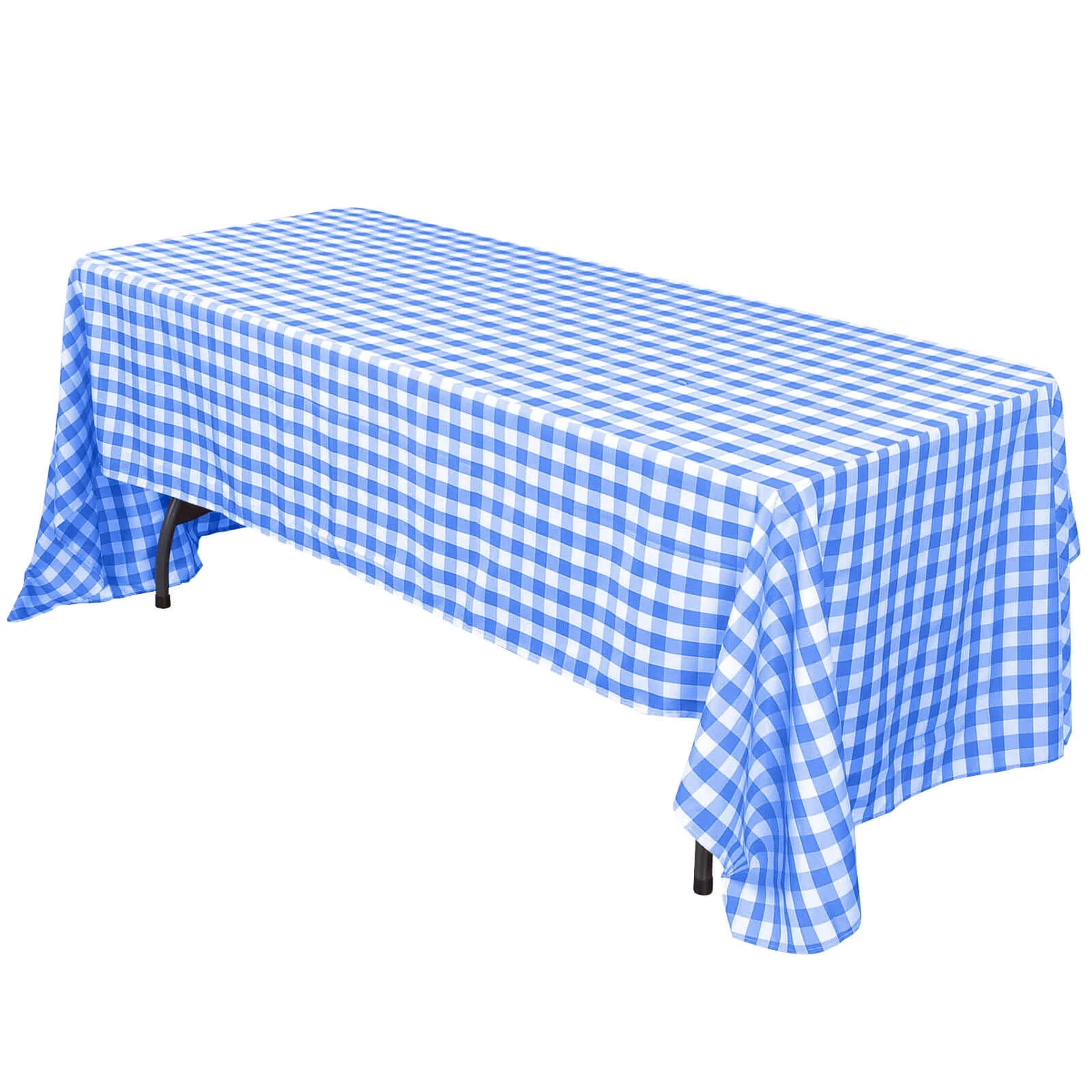 Polyester Rectangle Tablecloth 60"x102" White/Blue Checkered Buffalo Plaid Table Cover - Image 6