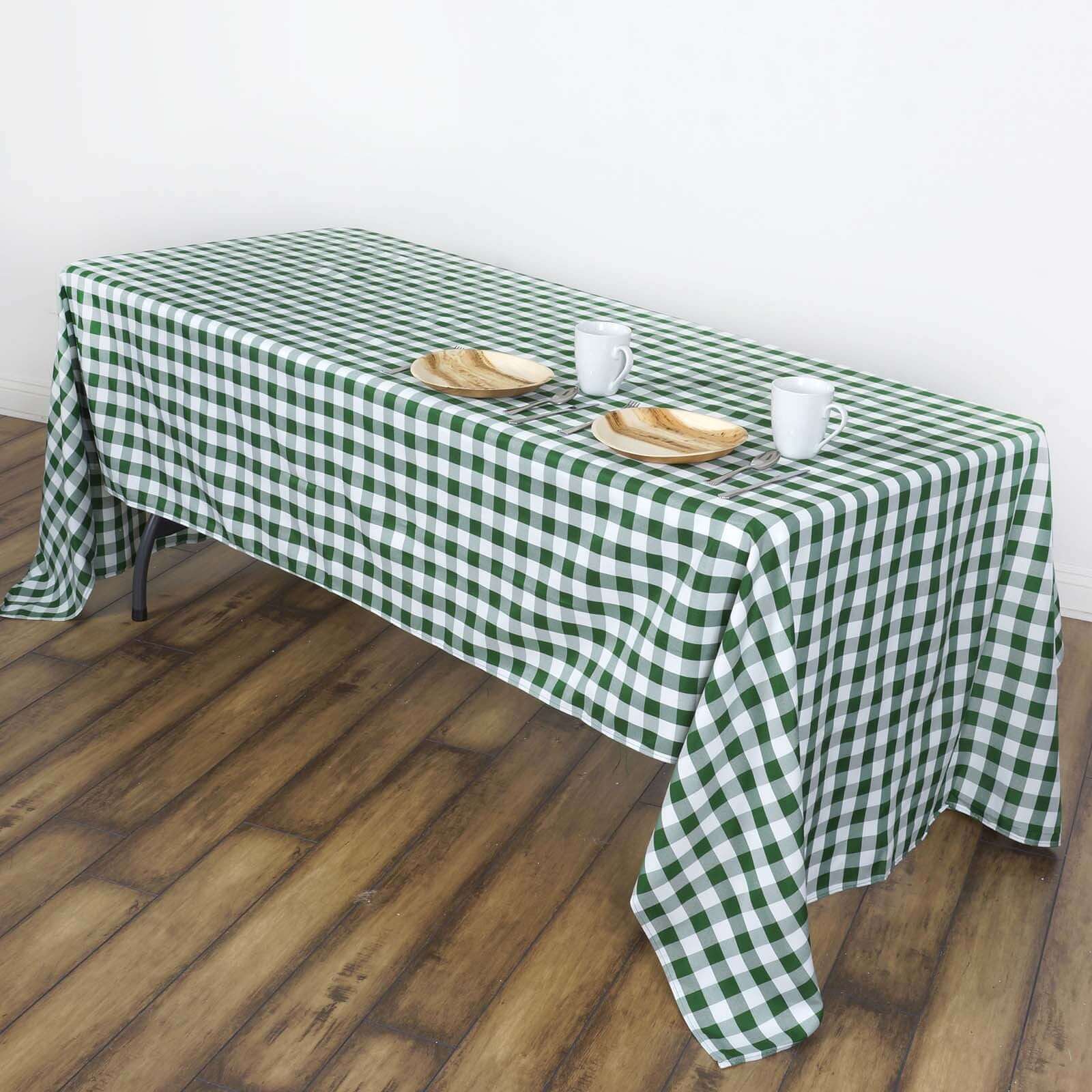 Polyester Rectangle Tablecloth 60"x102" White/Green Checkered Buffalo Plaid Table Cover