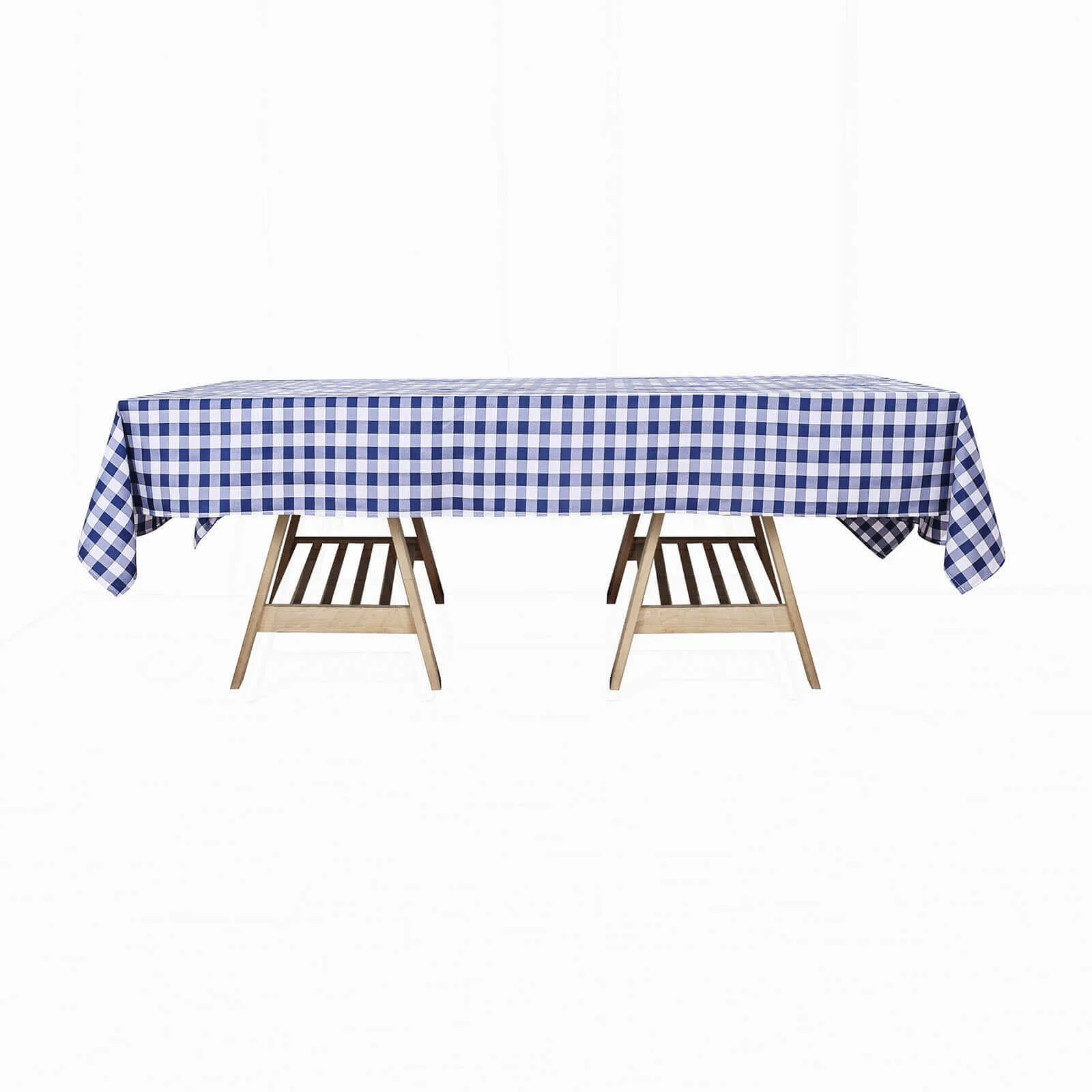 Polyester Rectangle Tablecloth 60"x102" White/Navy Blue Checkered Buffalo Plaid Table Cover - Image 7