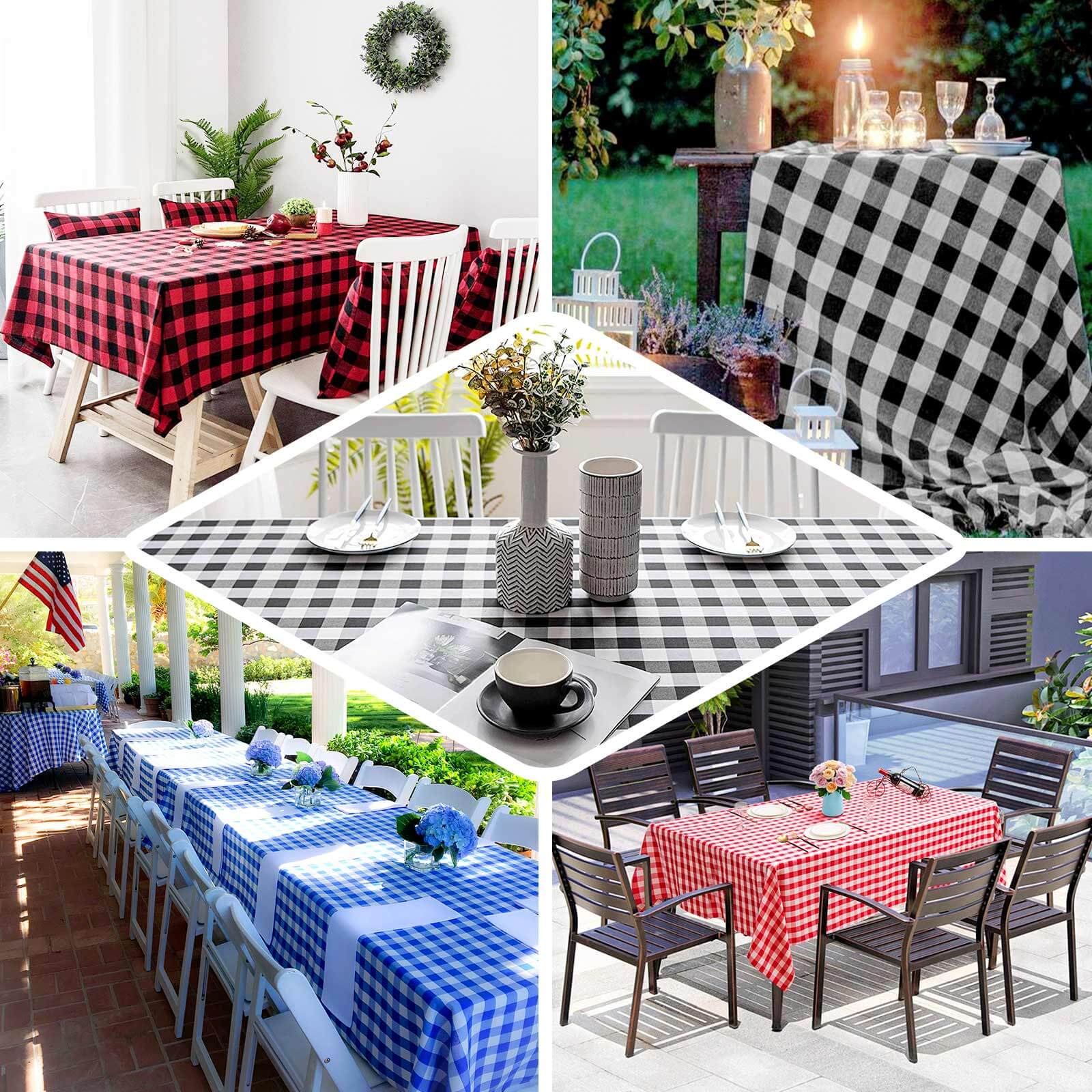 Polyester Rectangle Tablecloth 60"x102" White/Rose Quartz with Checkered Buffalo Plaid Table Cover - Image 5