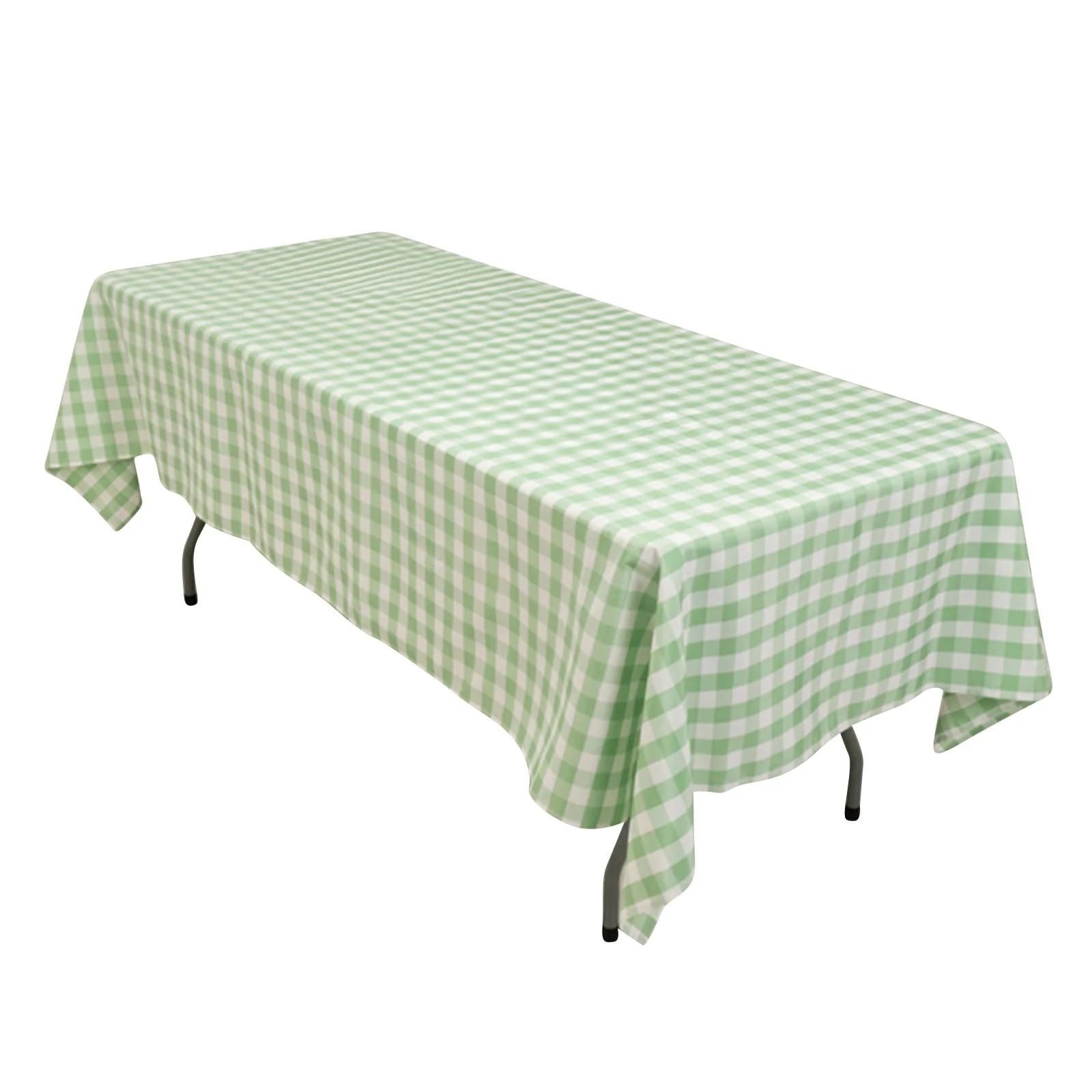 Polyester Rectangle Tablecloth 60"x102" White/Sage Green Checkered Buffalo Plaid Table Cover - Image 3