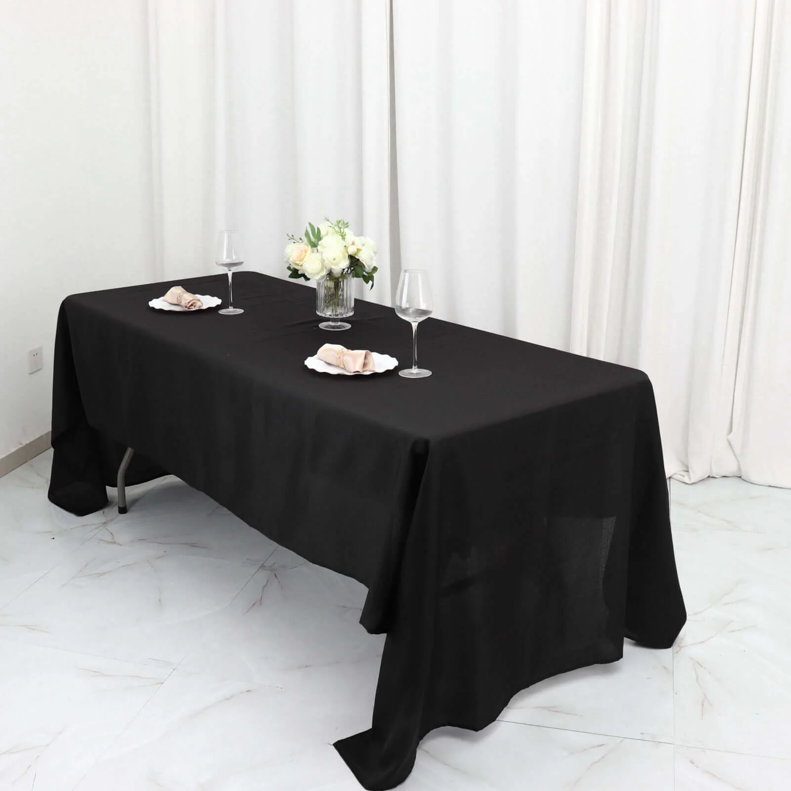 Polyester Rectangle Tablecloth 60"x126" Black - Durable and Wrinkle-Resistant Table Cover for Weddings & Events - Image 4