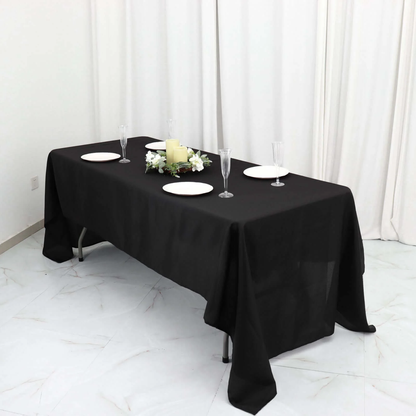 Polyester Rectangle Tablecloth 60"x126" Black - Durable and Wrinkle-Resistant Table Cover for Weddings & Events - Image 5