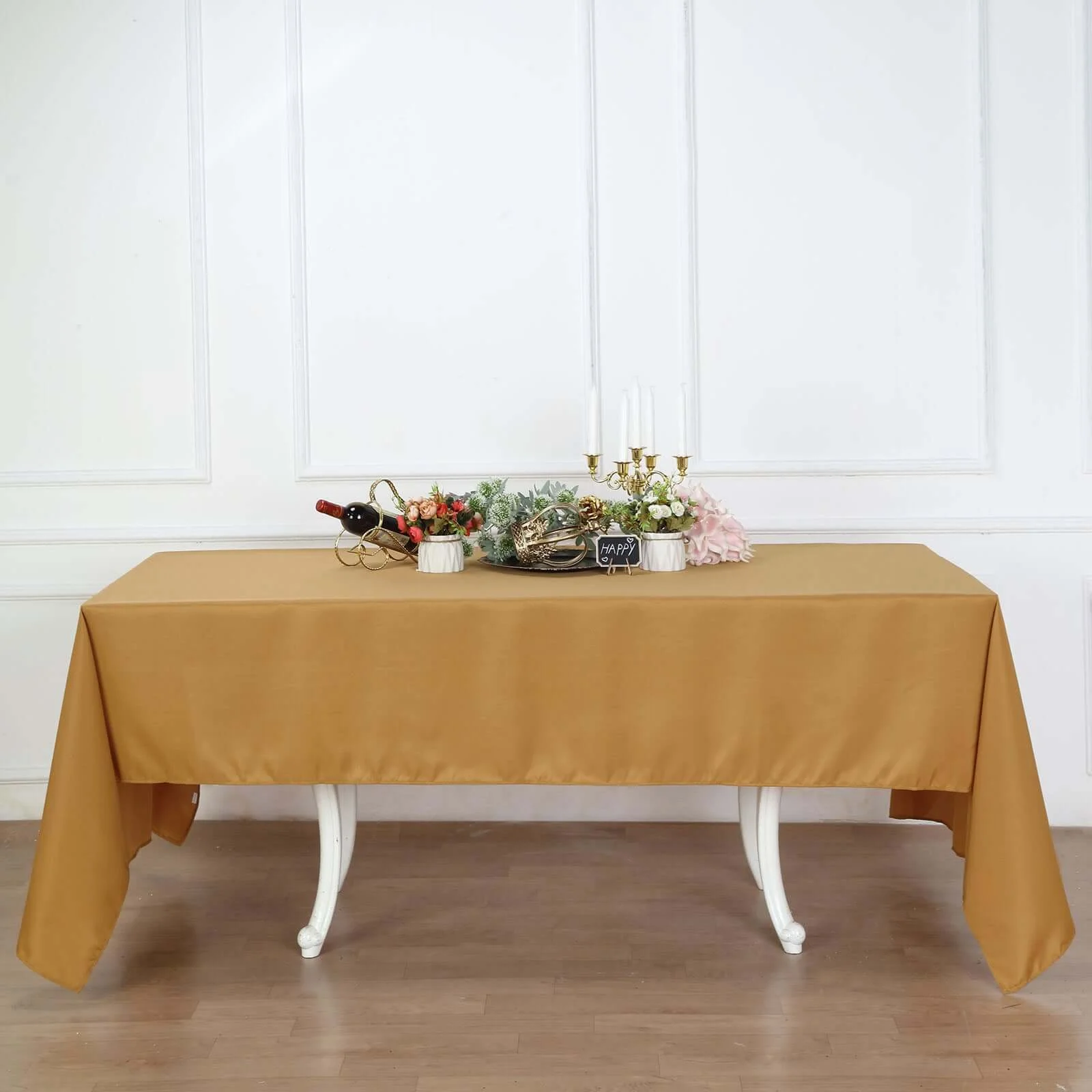 Polyester Rectangle Tablecloth 60"x126" Gold - Durable and Wrinkle-Resistant Table Cover for Weddings & Events