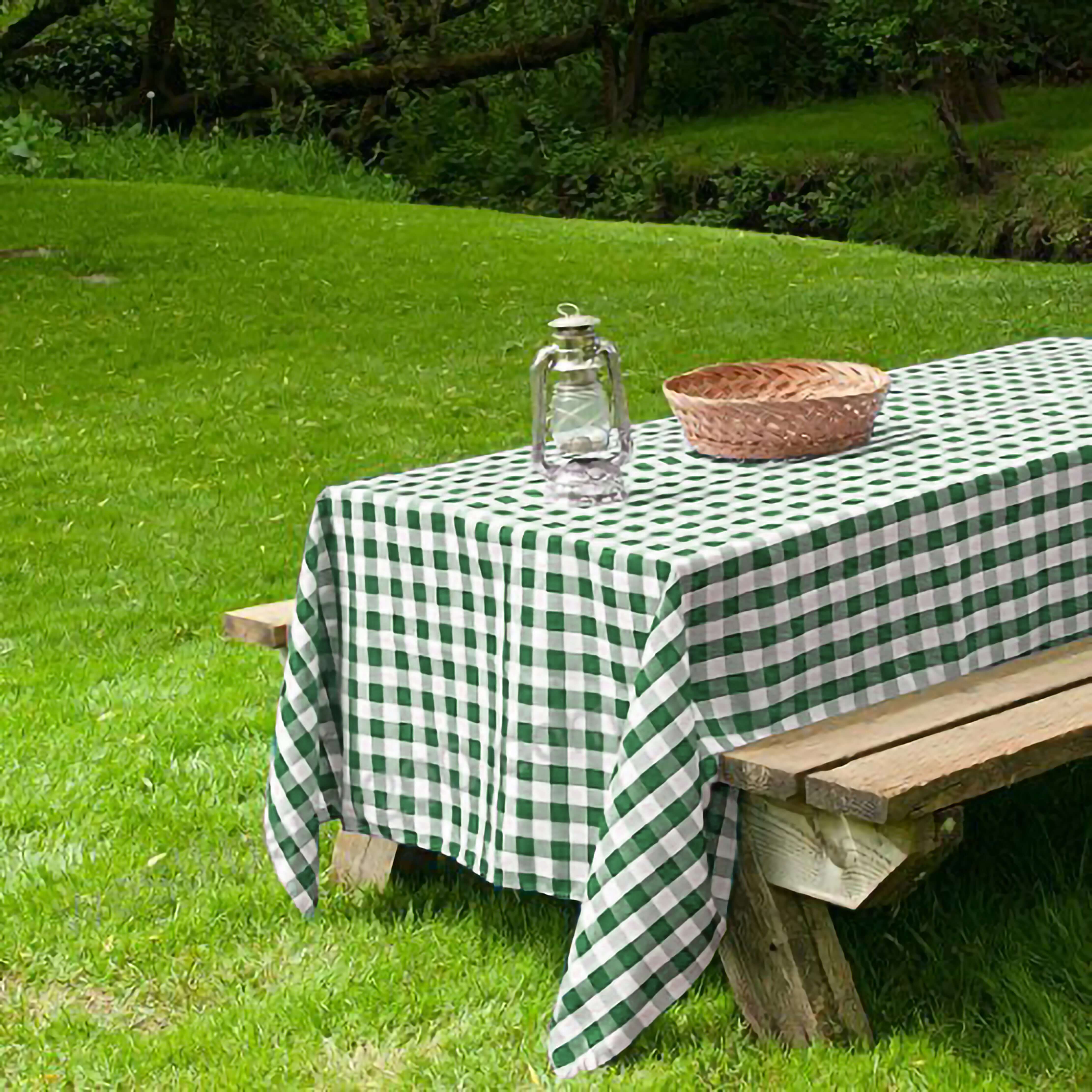 Polyester Rectangle Tablecloth 60"x126" White/Green Checkered Buffalo Plaid Table Cover - Image 2