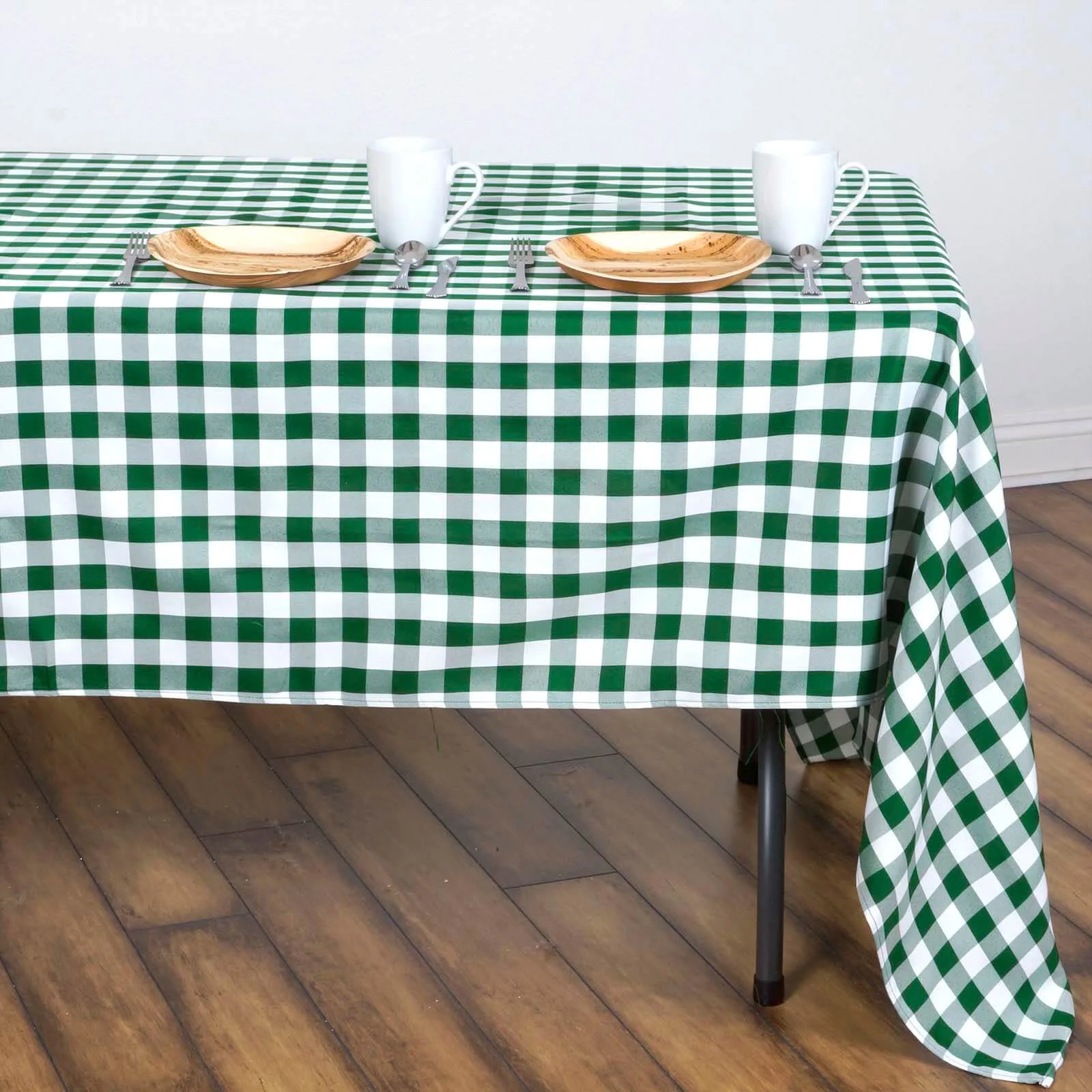Polyester Rectangle Tablecloth 60"x126" White/Green Checkered Buffalo Plaid Table Cover - Image 3