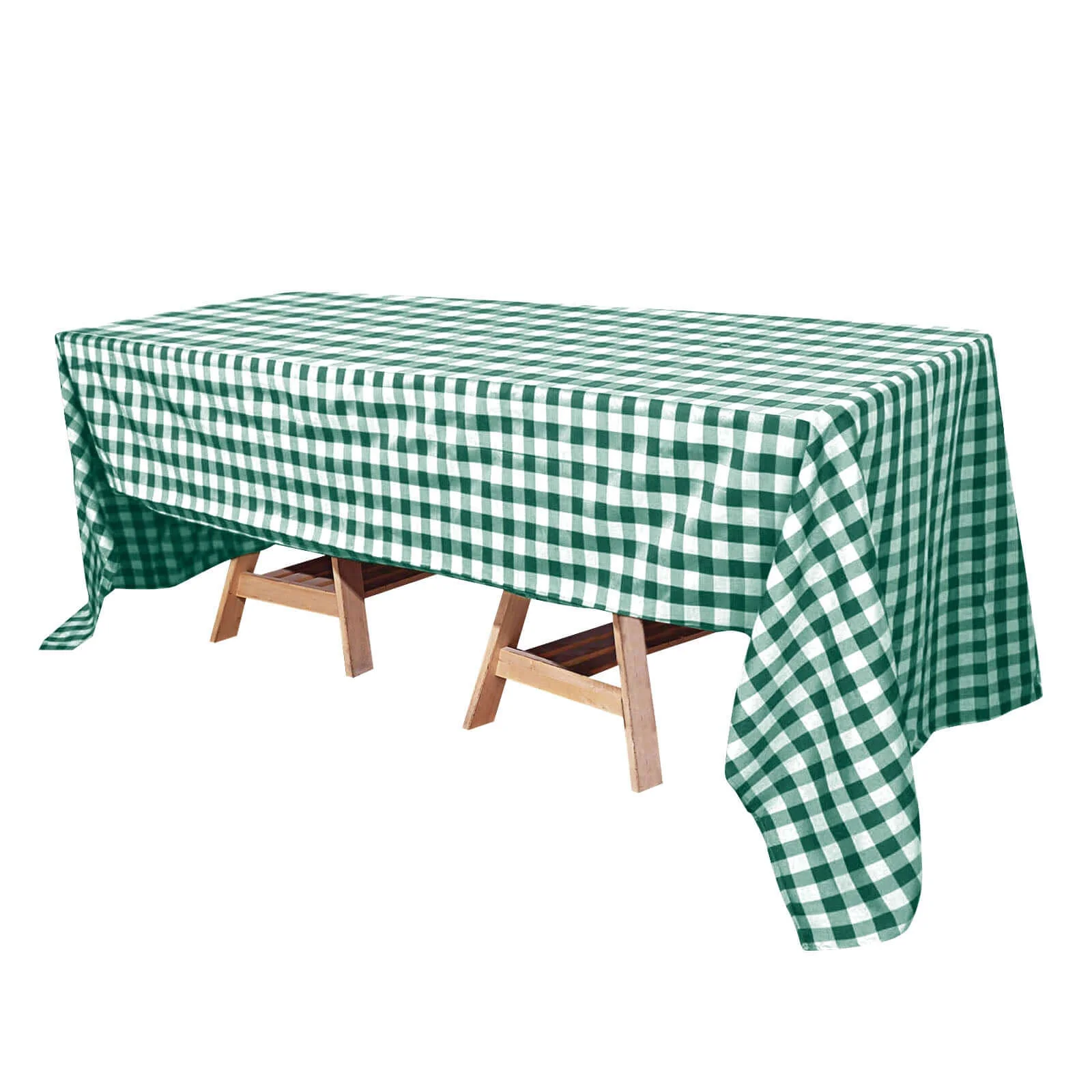 Polyester Rectangle Tablecloth 60"x126" White/Green Checkered Buffalo Plaid Table Cover - Image 6