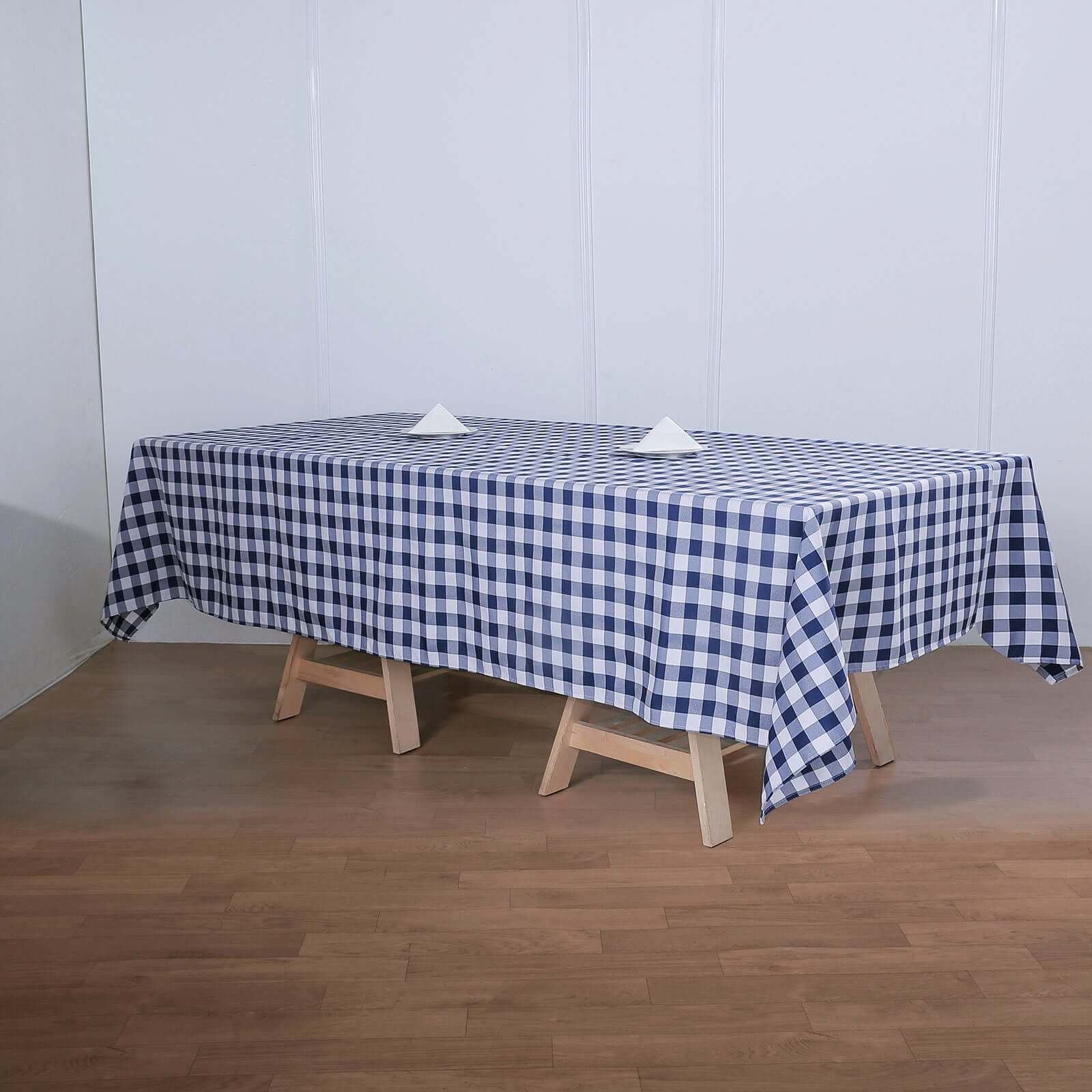 Polyester Rectangle Tablecloth 60"x126" White/Navy Blue Checkered Buffalo Plaid Table Cover