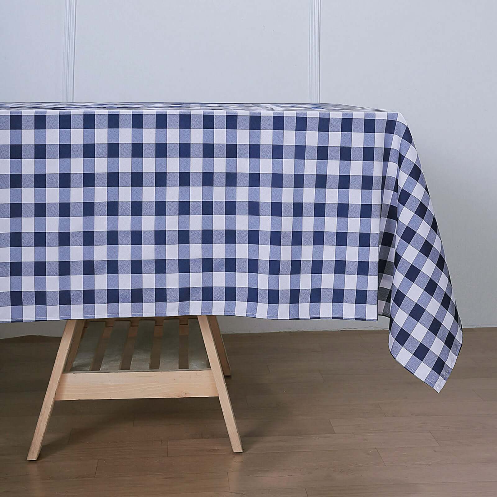 Polyester Rectangle Tablecloth 60"x126" White/Navy Blue Checkered Buffalo Plaid Table Cover - Image 4