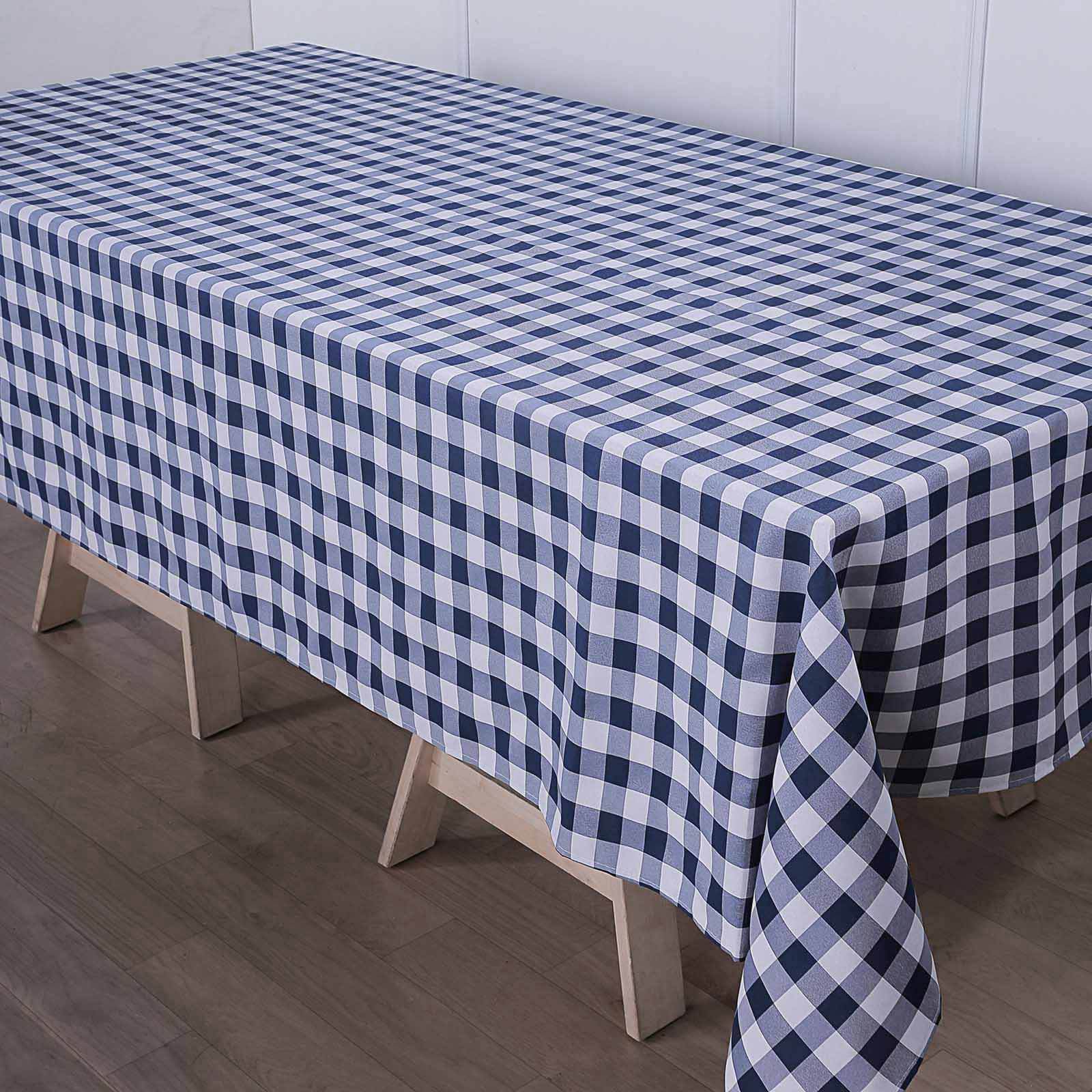 Polyester Rectangle Tablecloth 60"x126" White/Navy Blue Checkered Buffalo Plaid Table Cover - Image 5