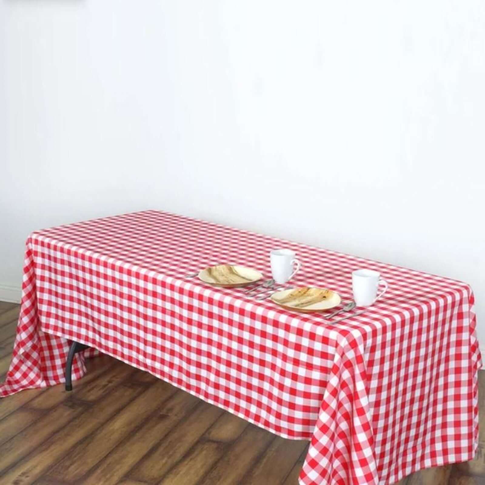 Polyester Rectangle Tablecloth 60"x126" White/Red with Checkered Buffalo Plaid Design - Rustic Style for Special Events - Image 2