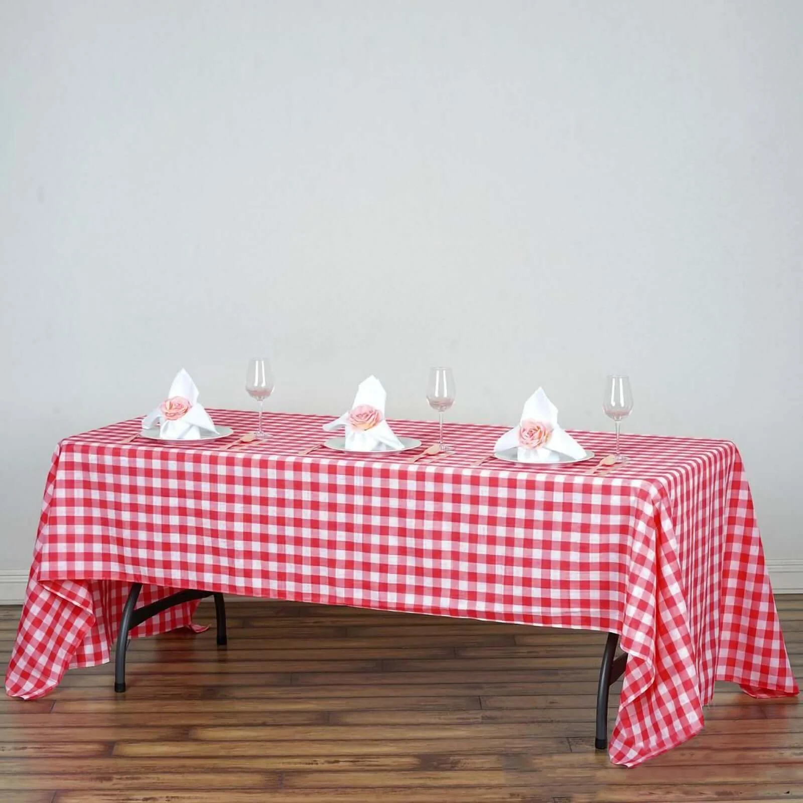 Polyester Rectangle Tablecloth 60"x126" White/Red with Checkered Buffalo Plaid Design - Rustic Style for Special Events - Image 3