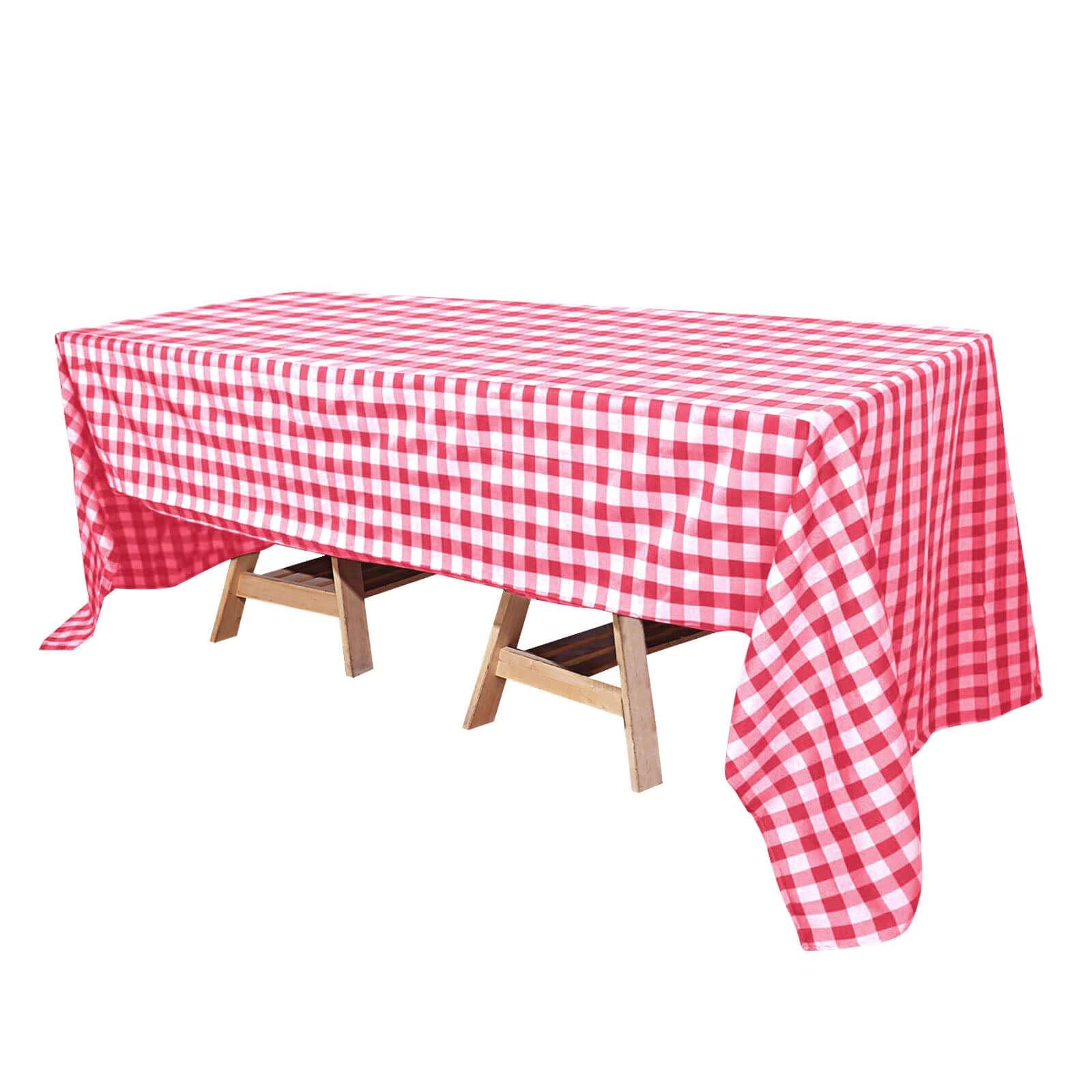 Polyester Rectangle Tablecloth 60"x126" White/Red with Checkered Buffalo Plaid Design - Rustic Style for Special Events - Image 6