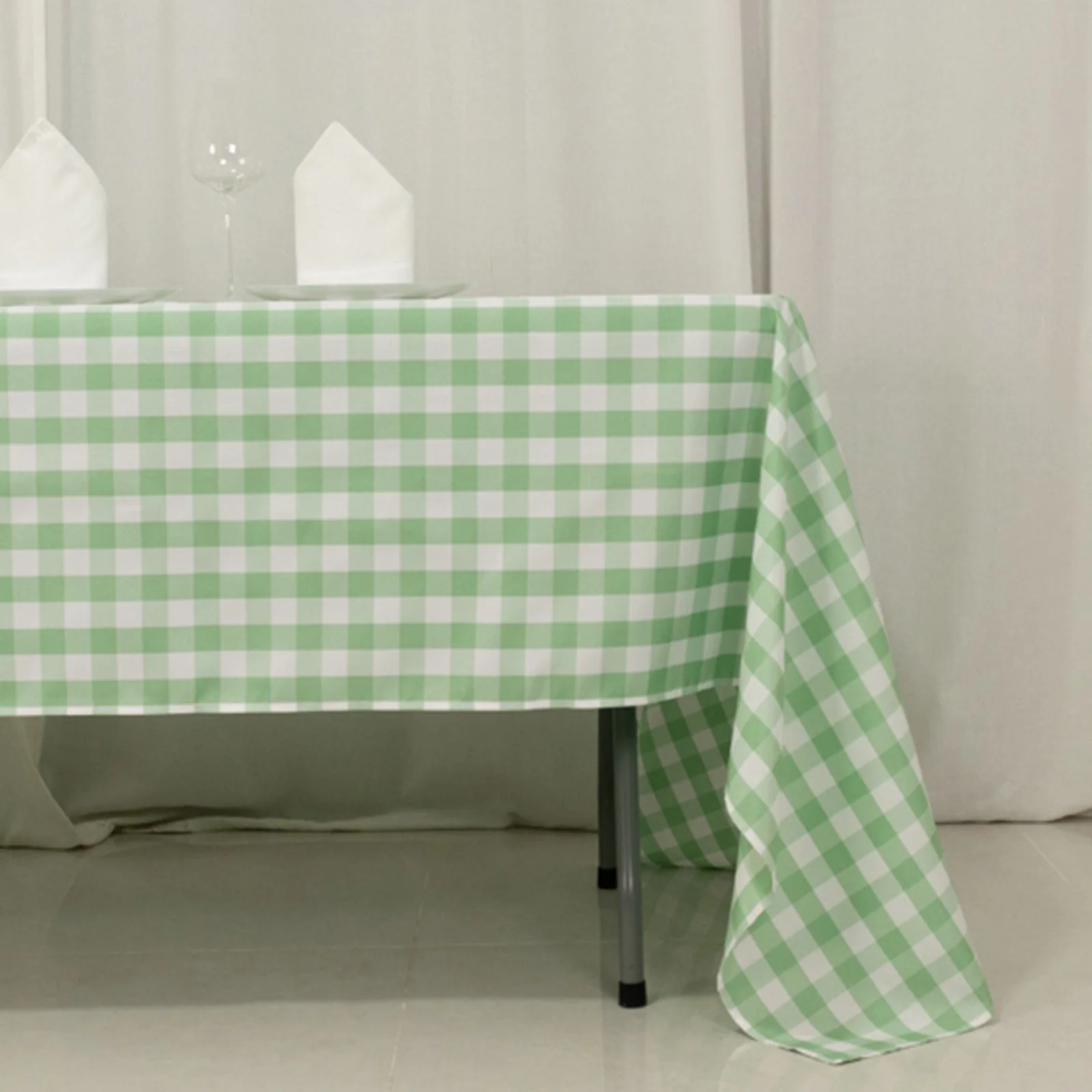 Polyester Rectangle Tablecloth 60"x126" White/Sage Green Checkered Buffalo Plaid Table Cover - Image 2