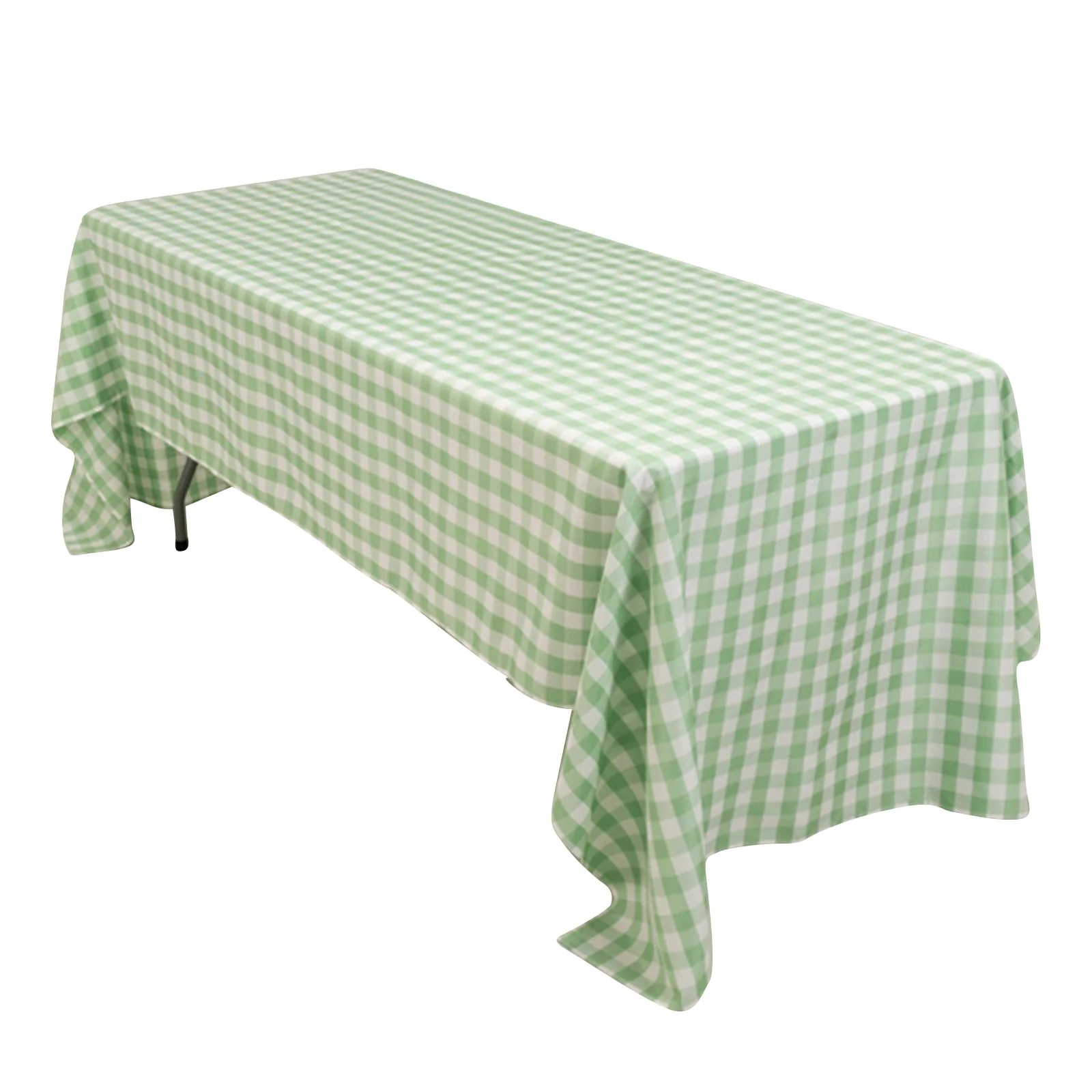 Polyester Rectangle Tablecloth 60"x126" White/Sage Green Checkered Buffalo Plaid Table Cover - Image 3
