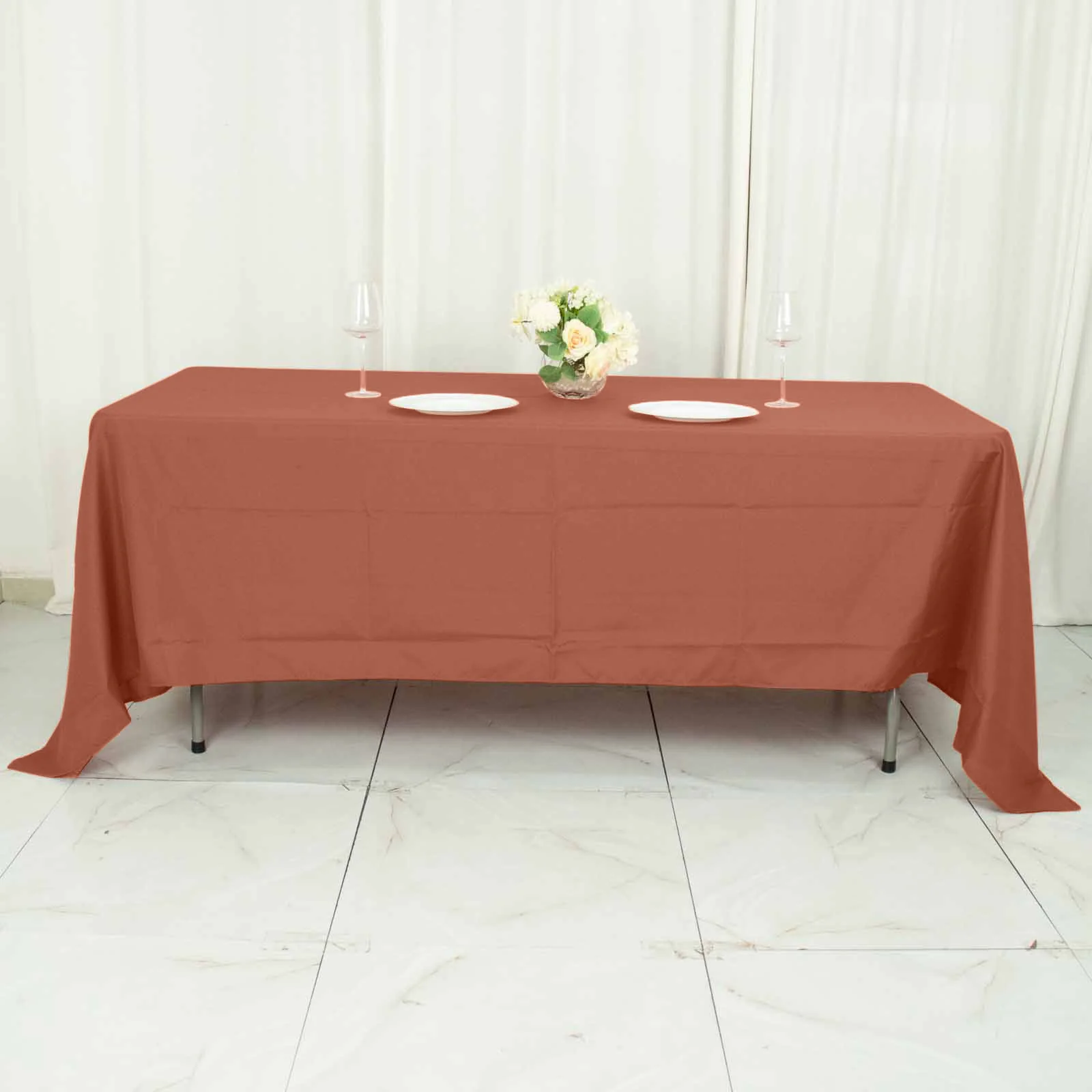 Polyester Rectangle Tablecloth 72"x120" Terracotta (Rust) with Wrinkle-Resistant Finish - Reusable Table Cover