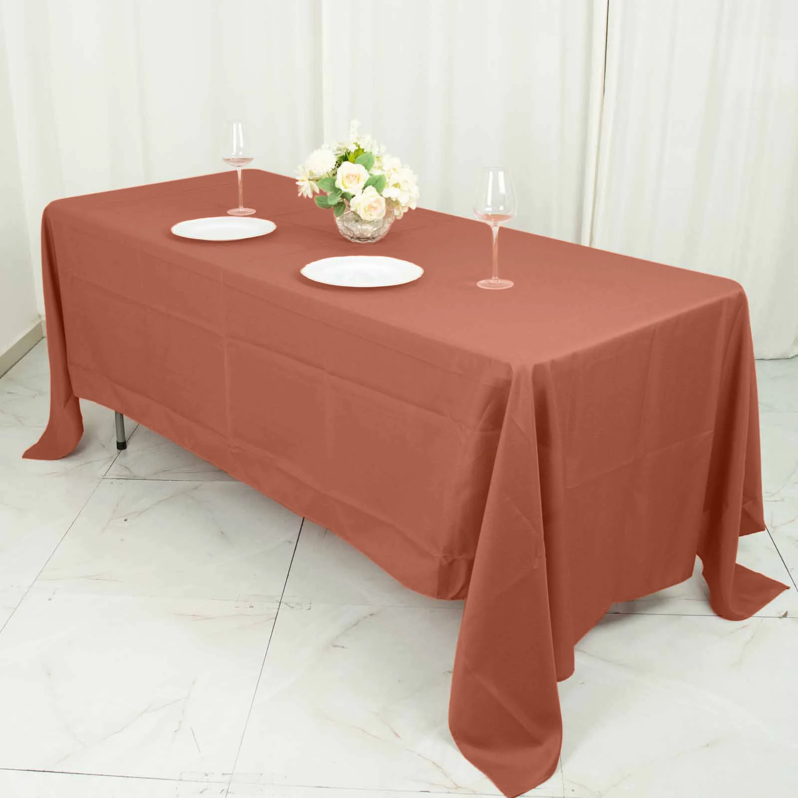 Polyester Rectangle Tablecloth 72"x120" Terracotta (Rust) with Wrinkle-Resistant Finish - Reusable Table Cover - Image 3