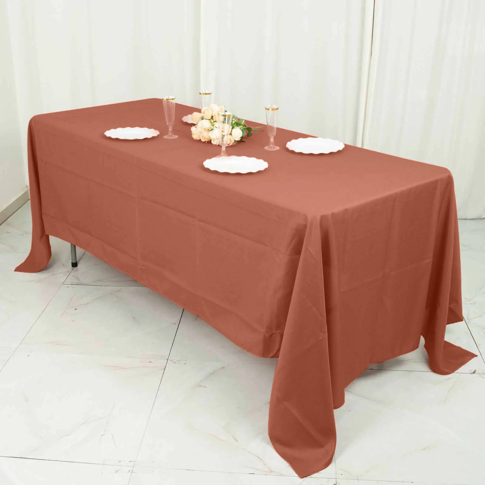 Polyester Rectangle Tablecloth 72"x120" Terracotta (Rust) with Wrinkle-Resistant Finish - Reusable Table Cover - Image 7