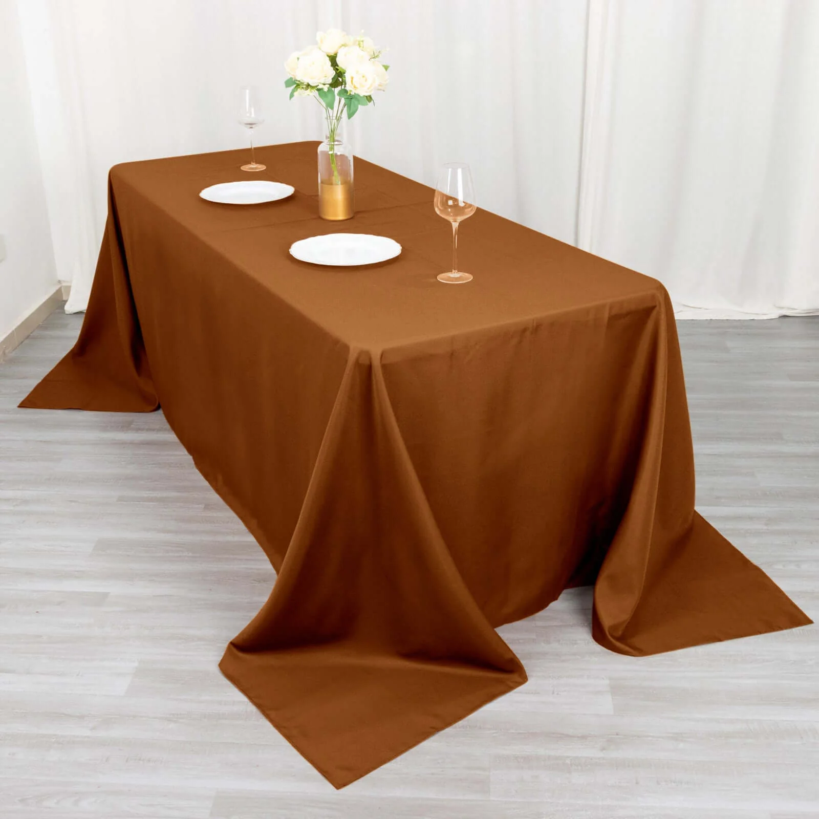 Polyester Rectangle Tablecloth 90"x132" Cinnamon Brown with Seamless Finish - Image 3