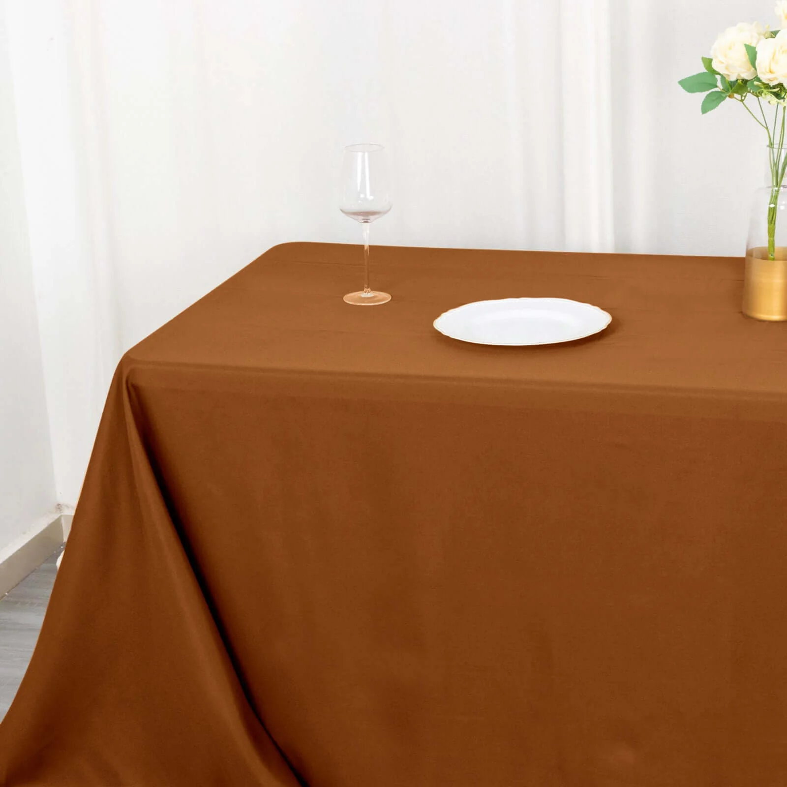 Polyester Rectangle Tablecloth 90"x132" Cinnamon Brown with Seamless Finish - Image 7