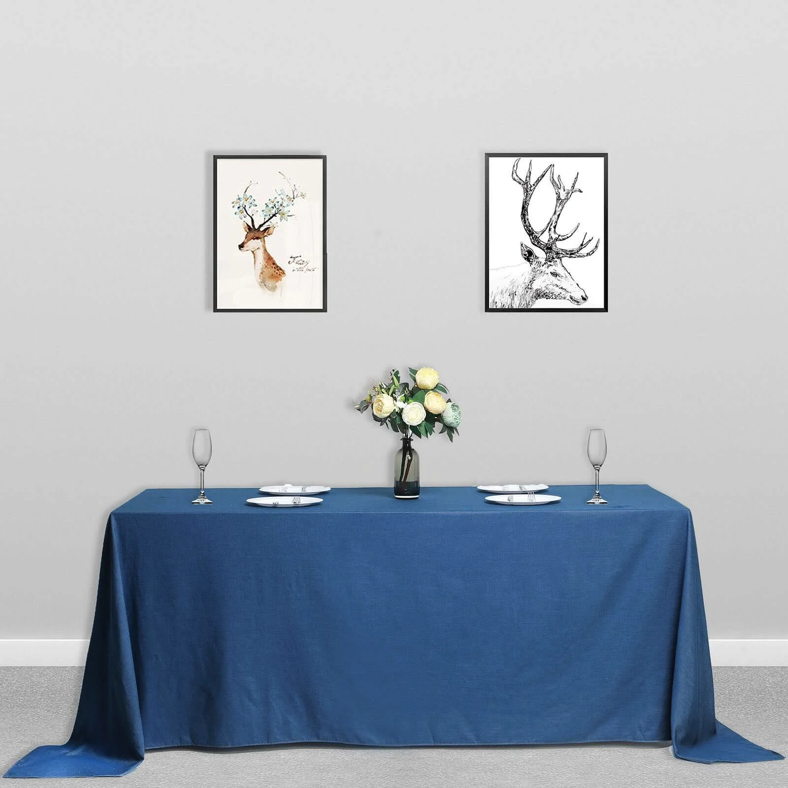 Polyester Rectangle Tablecloth 90"x132" Dark Denim Blue with Faux Denim Design - Seamless Finish for Chic Occasions - Image 2