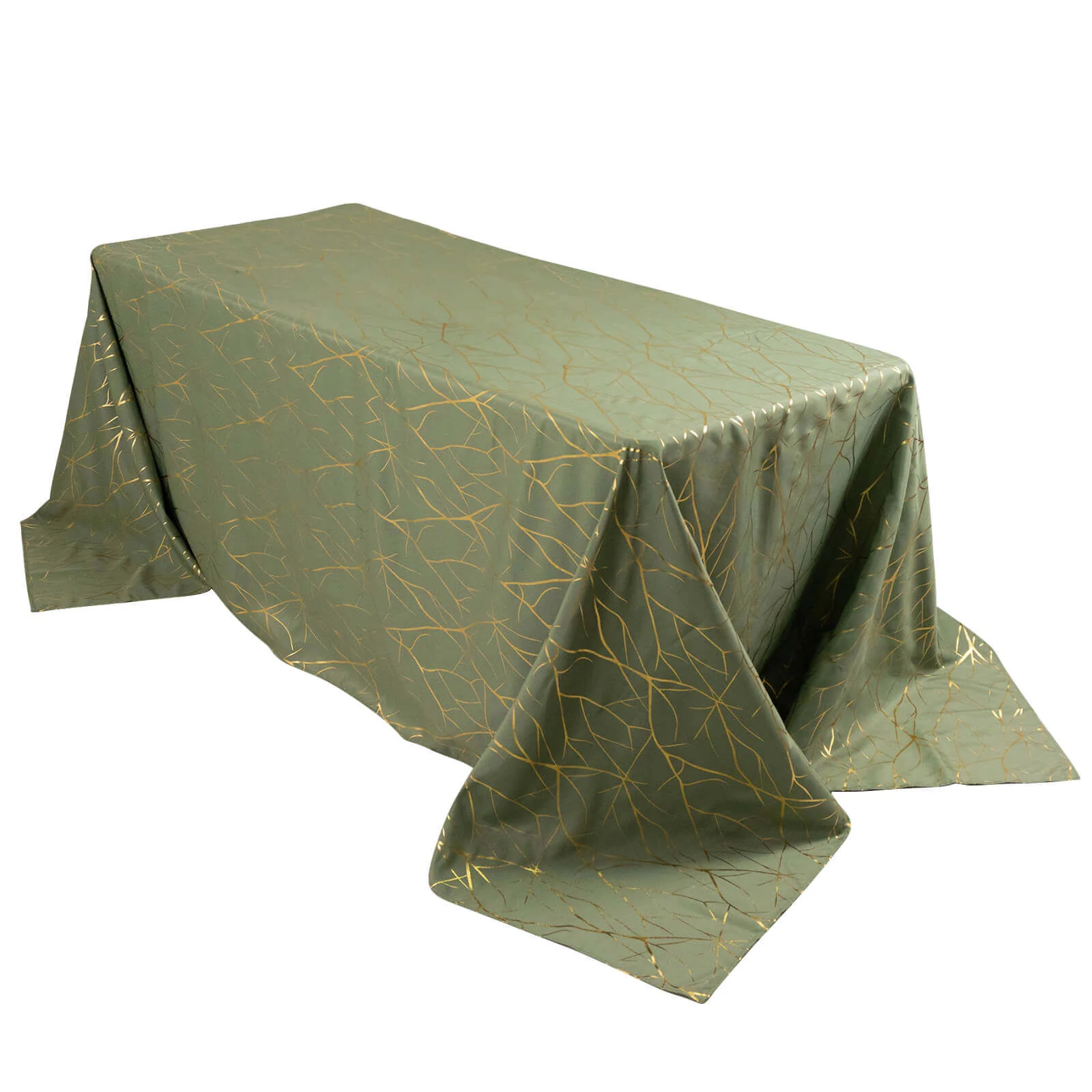 Polyester Rectangle Tablecloth 90"x132" Dusty Sage Green with Gold Foil Tree Branch Pattern - Seamless & Wrinkle-Resistant Table Cover - Image 3