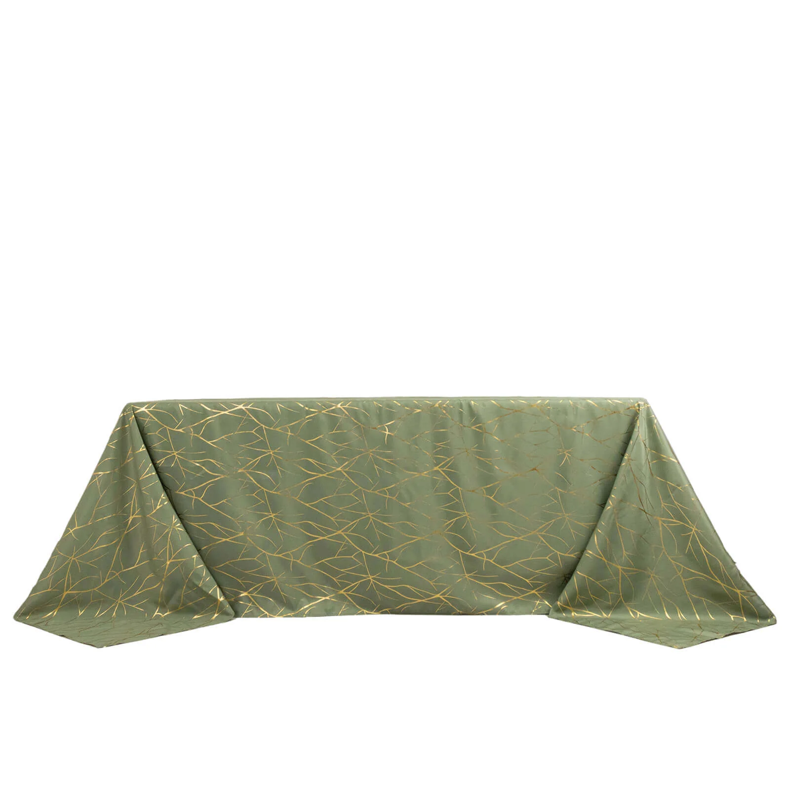Polyester Rectangle Tablecloth 90"x132" Dusty Sage Green with Gold Foil Tree Branch Pattern - Seamless & Wrinkle-Resistant Table Cover - Image 9