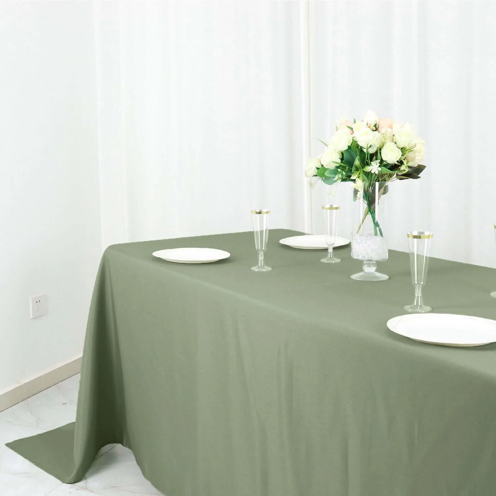 Polyester Rectangle Tablecloth 90"x132" Dusty Sage Green with Seamless Finish - Image 2