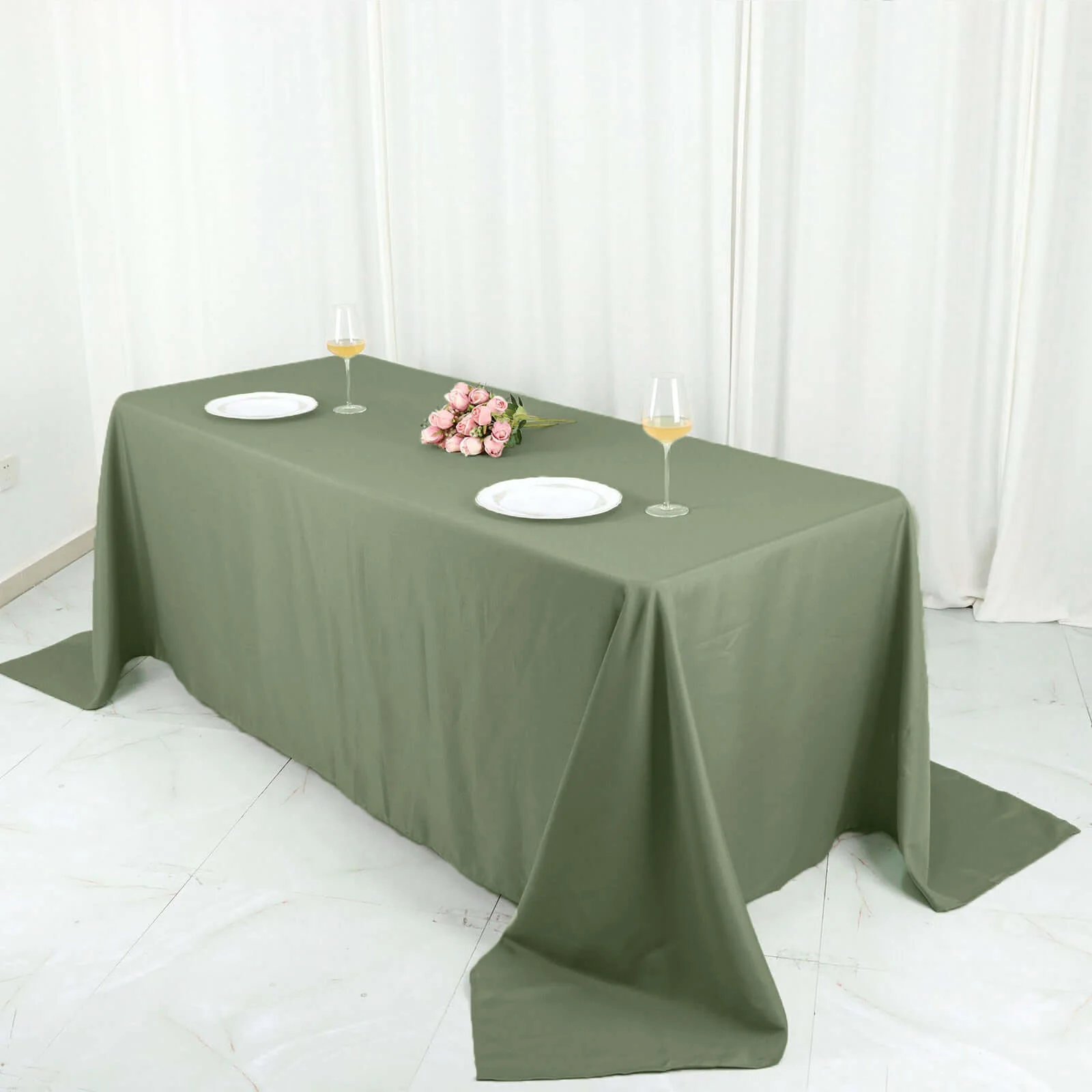 Polyester Rectangle Tablecloth 90"x132" Dusty Sage Green with Seamless Finish - Image 6