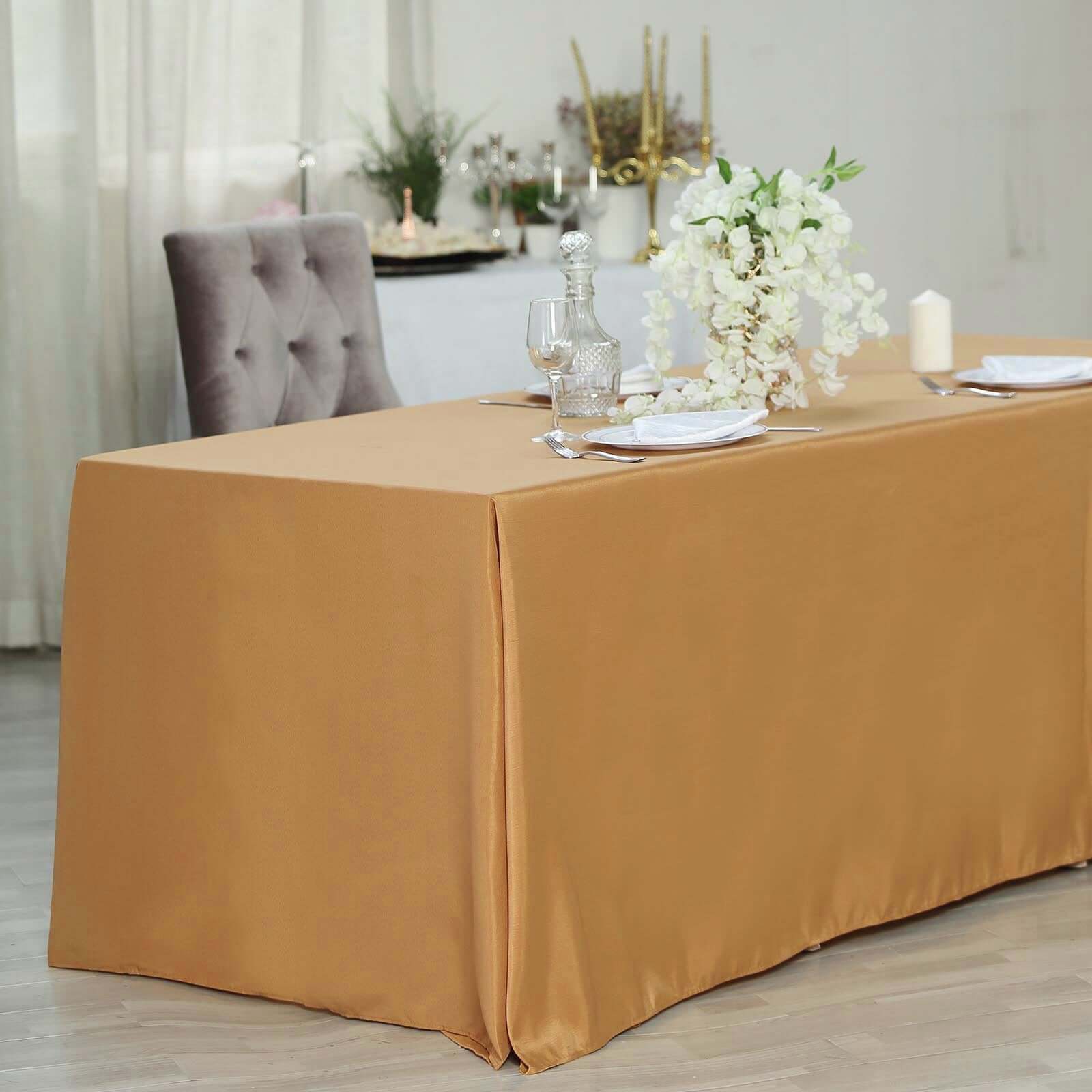 Polyester Rectangle Tablecloth 90"x132" Gold with Seamless Finish - Sophisticated Style for Wedding Receptions - Image 7