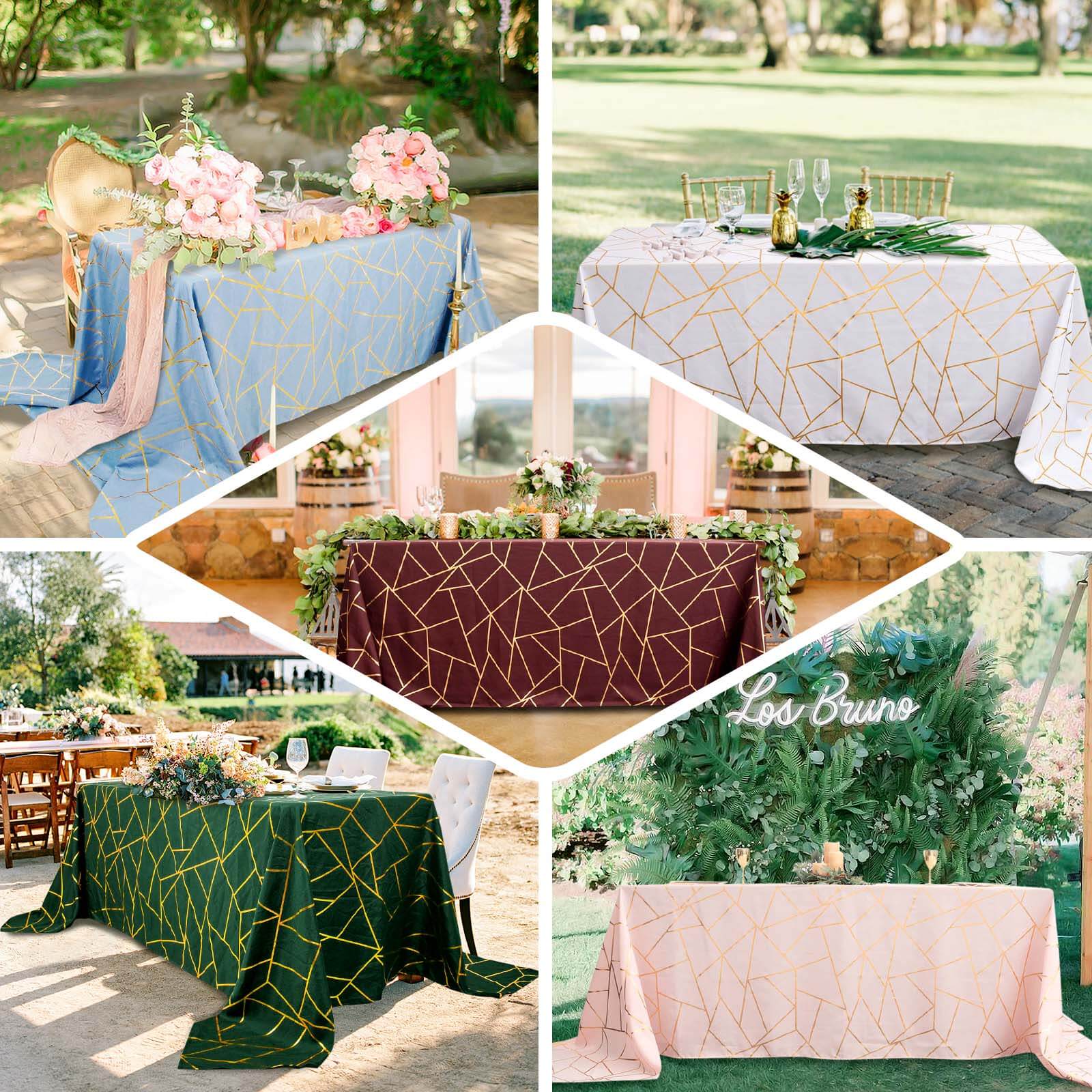 Polyester Rectangle Tablecloth 90"x132" Hunter Emerald Green with Gold Foil Geometric Pattern - Seamless & Wrinkle-Resistant Table Cover - Image 5