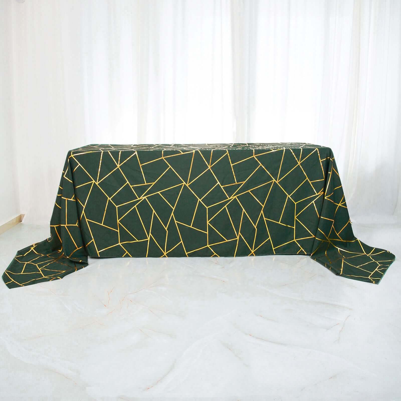 Polyester Rectangle Tablecloth 90"x132" Hunter Emerald Green with Gold Foil Geometric Pattern - Seamless & Wrinkle-Resistant Table Cover - Image 6