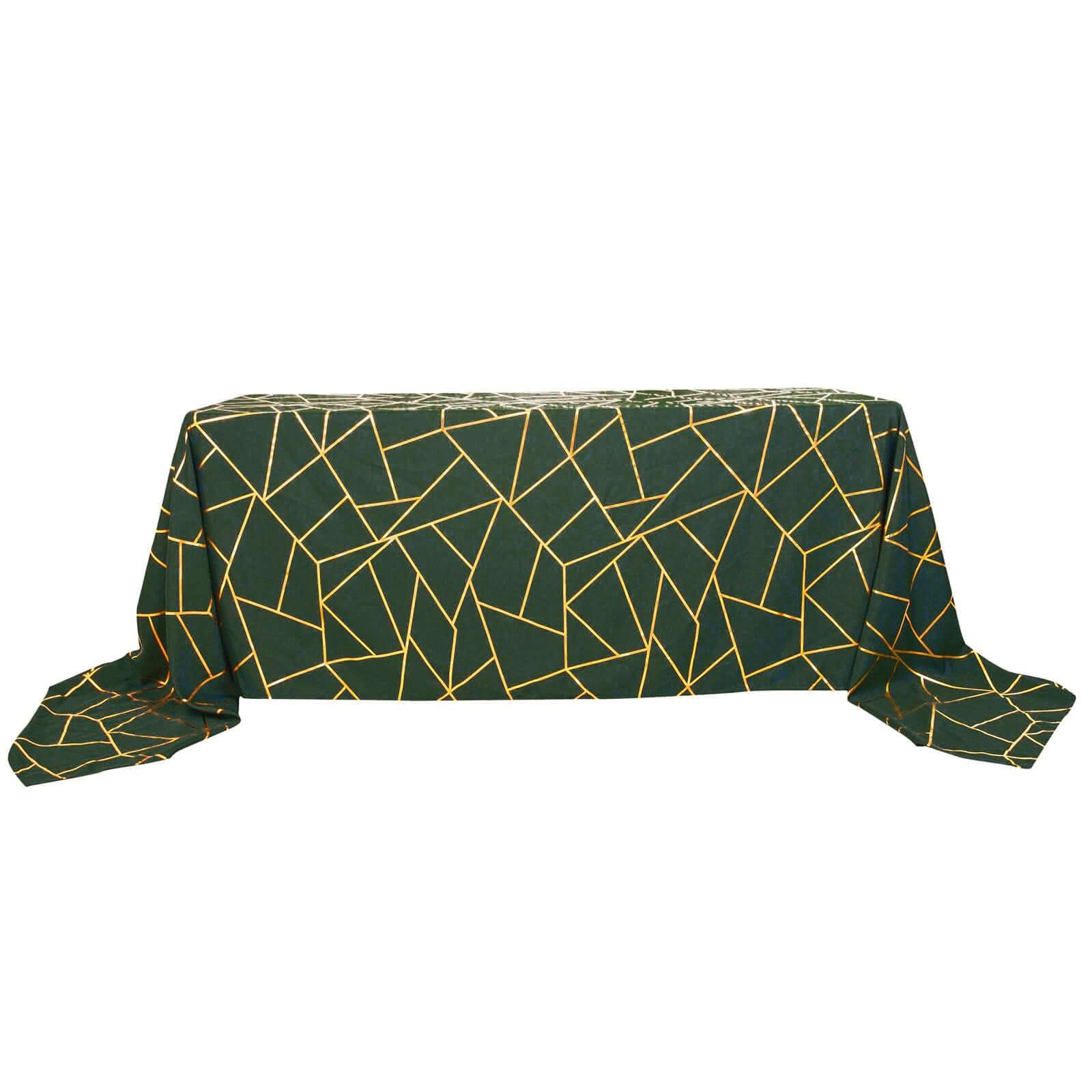 Polyester Rectangle Tablecloth 90"x132" Hunter Emerald Green with Gold Foil Geometric Pattern - Seamless & Wrinkle-Resistant Table Cover - Image 7