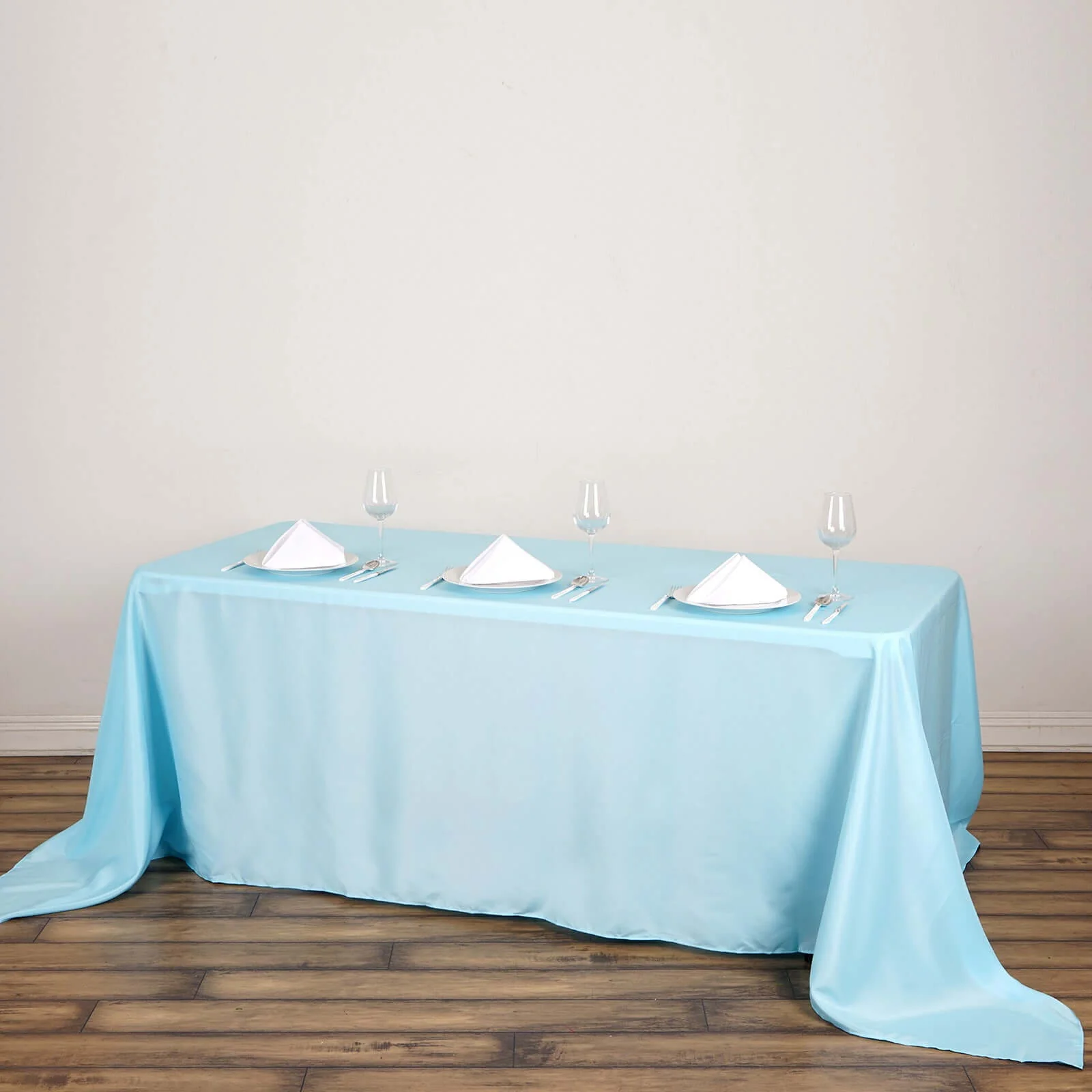 Polyester Rectangle Tablecloth 90"x132" Light Blue with Seamless Finish - Image 2