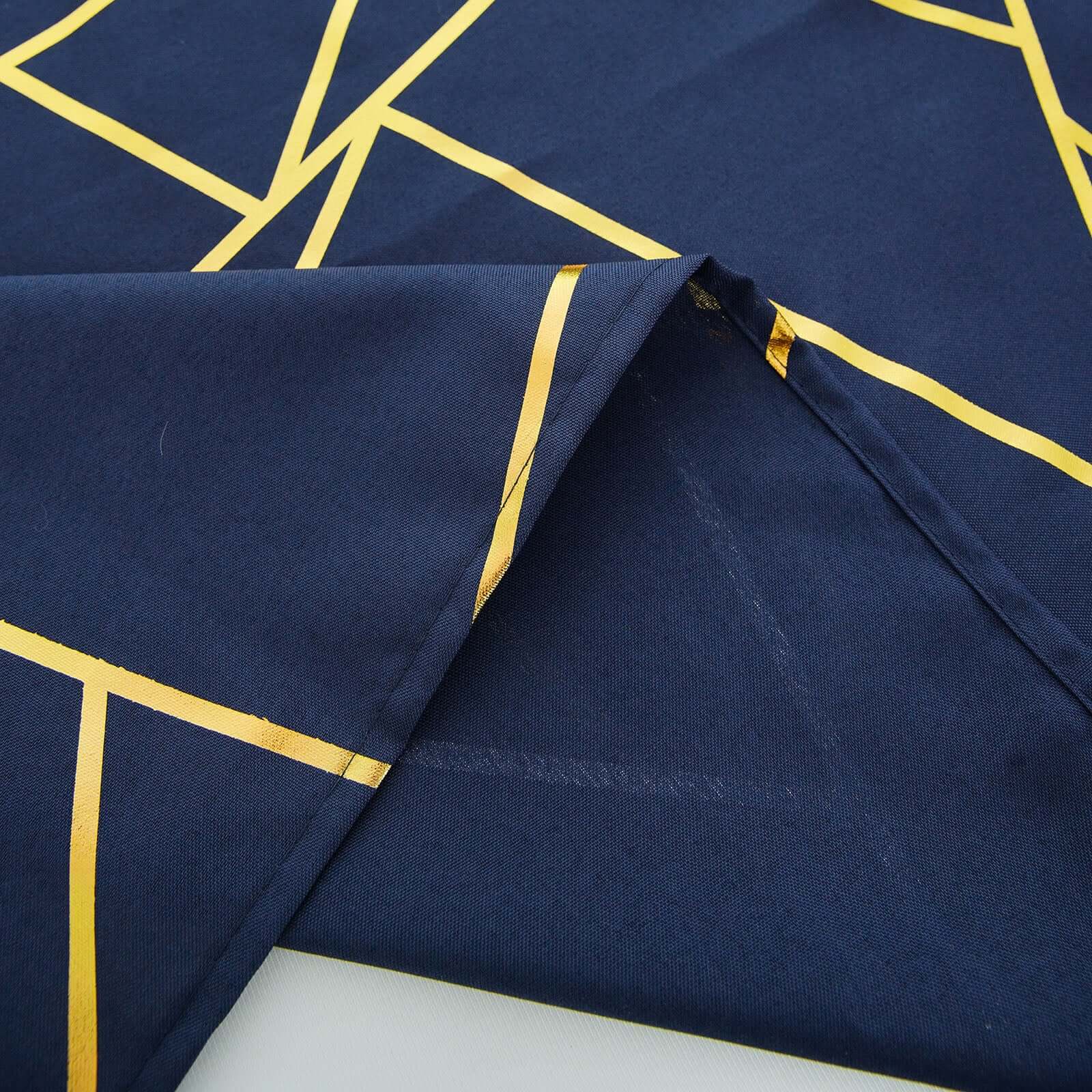 Polyester Rectangle Tablecloth 90"x132" Navy Blue with Gold Foil Geometric Pattern - Seamless & Wrinkle-Resistant Table Cover - Image 10