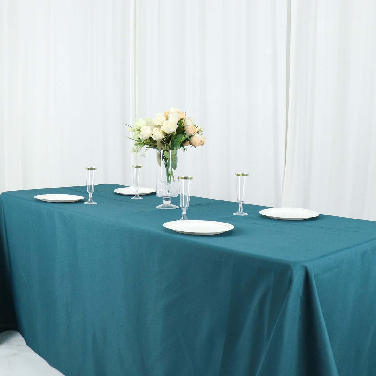 Polyester Rectangle Tablecloth 90"x132" Peacock Teal with Seamless Finish - Image 2