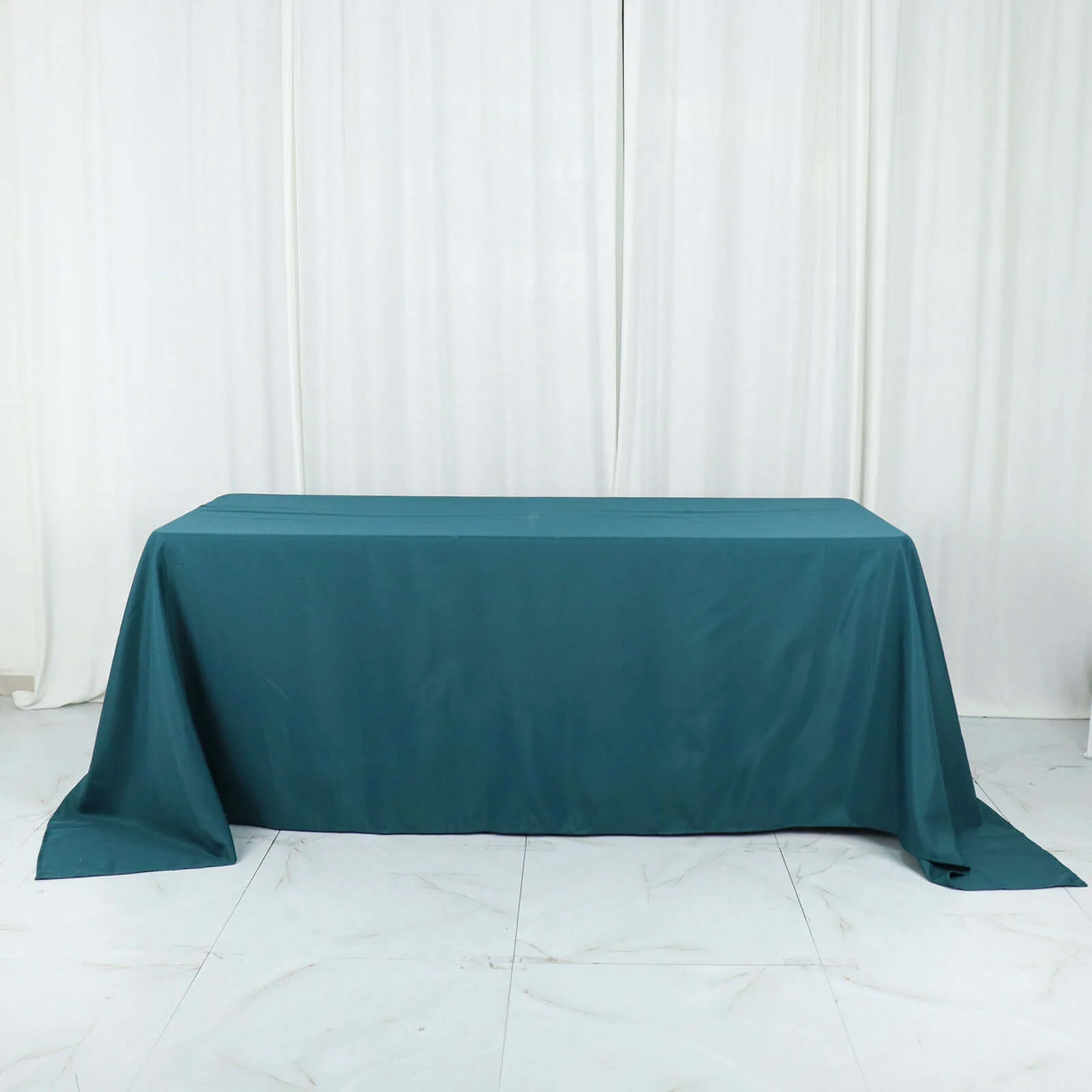 Polyester Rectangle Tablecloth 90"x132" Peacock Teal with Seamless Finish - Image 7