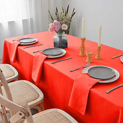 Polyester Rectangle Tablecloth 90"x132" Red with Seamless Finish - Image 3