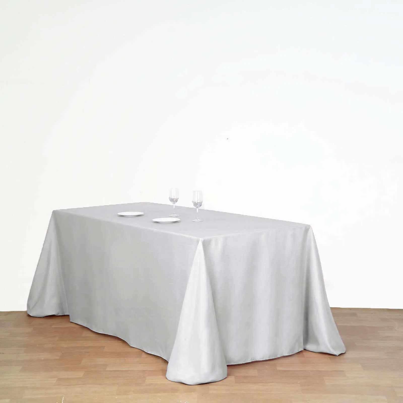 Polyester Rectangle Tablecloth 90"x132" Silver with Seamless Finish - Image 2