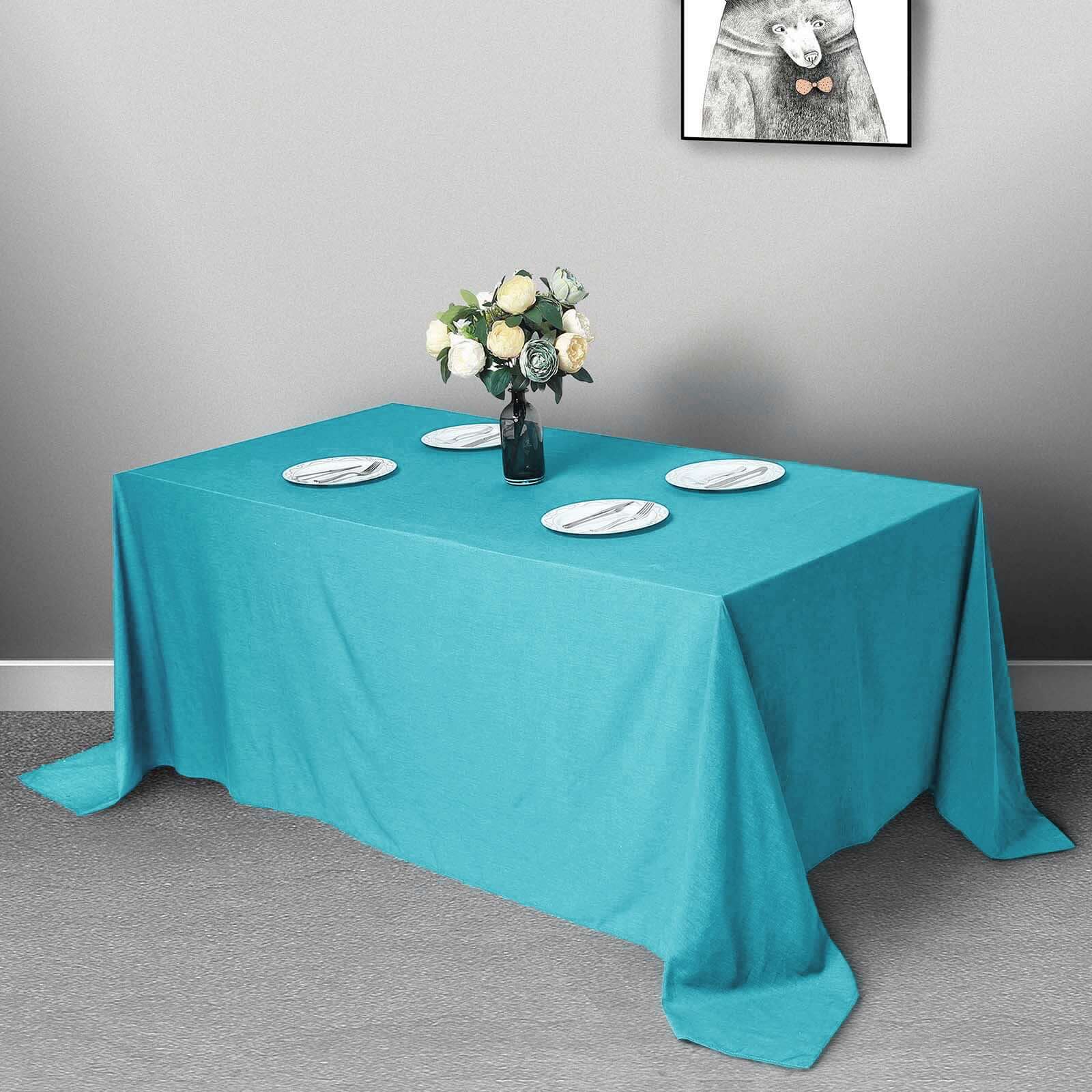 Polyester Rectangle Tablecloth 90"x132" Turquoise with Seamless Finish - Image 2