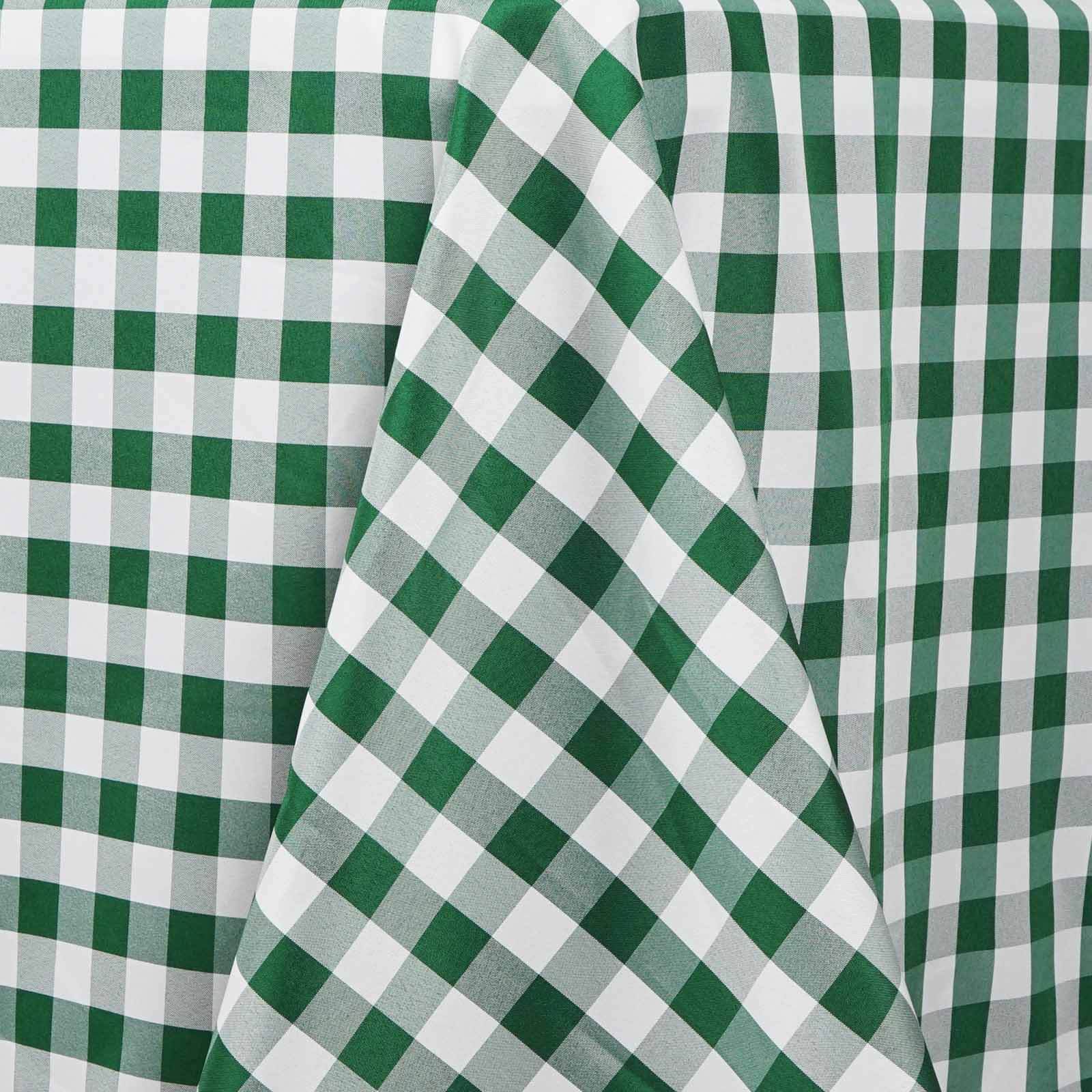 Polyester Rectangle Tablecloth 90"x132" White/Green Checkered Buffalo Plaid Table Cover - Image 3