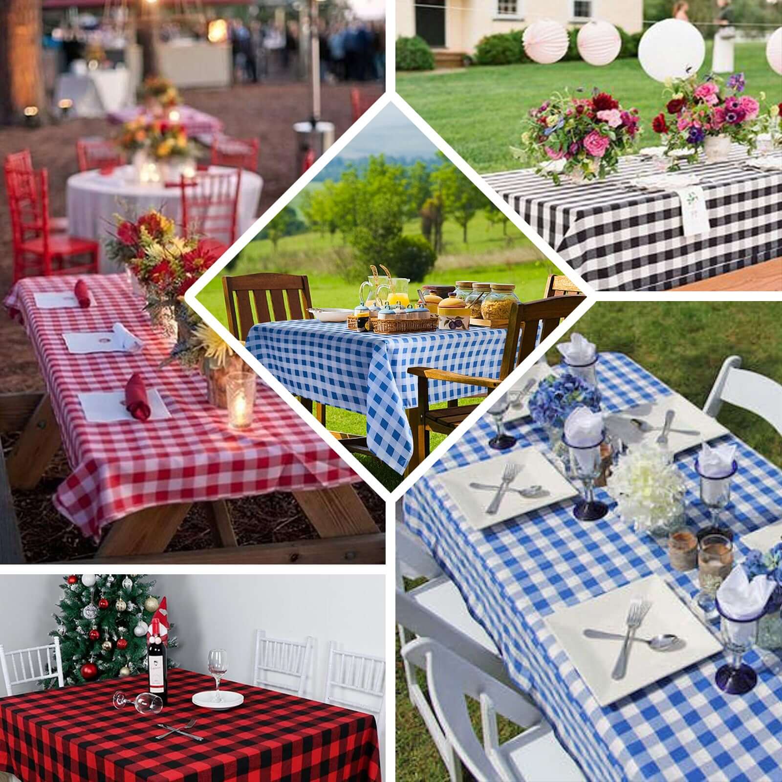 Polyester Rectangle Tablecloth 90"x132" White/Green Checkered Buffalo Plaid Table Cover - Image 5