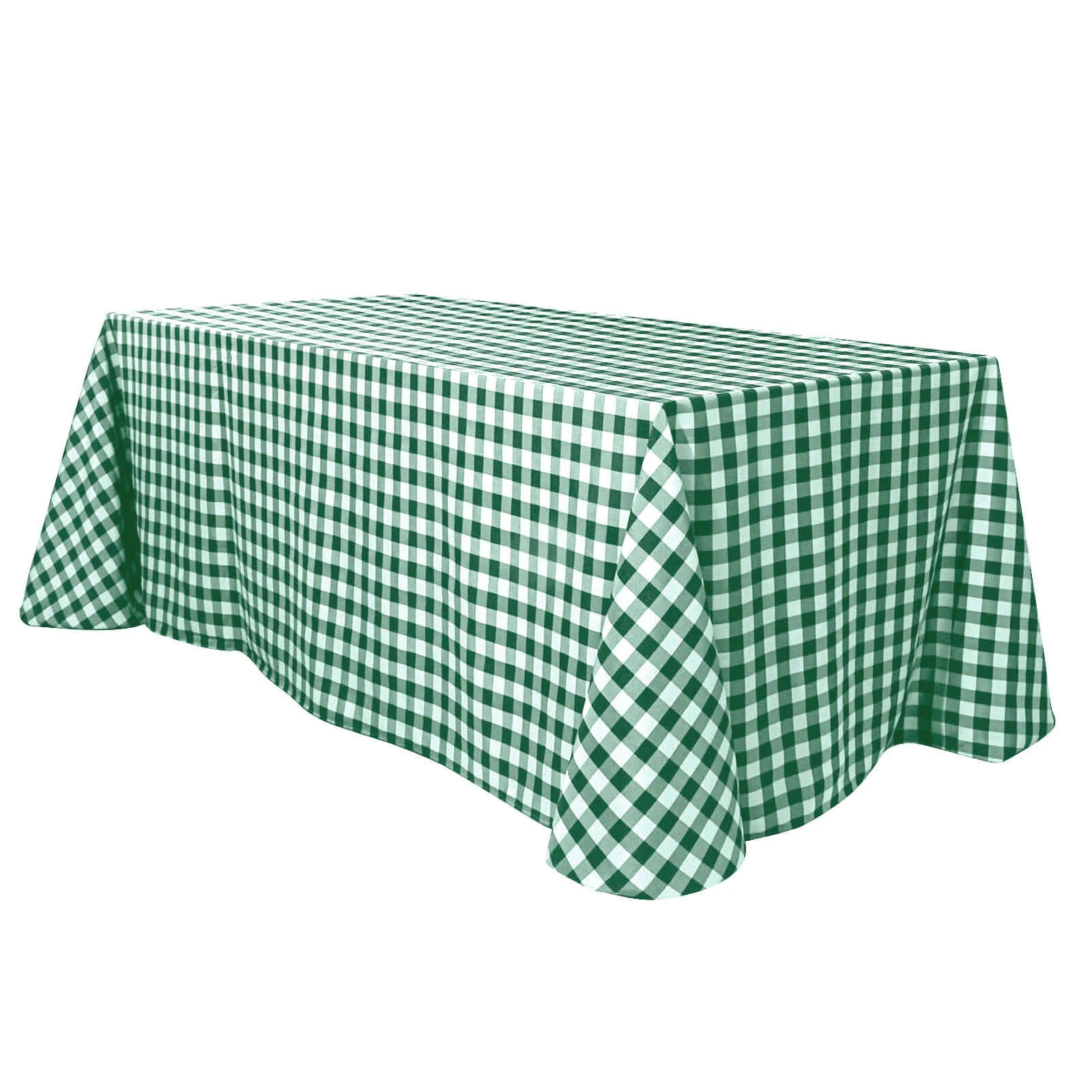 Polyester Rectangle Tablecloth 90"x132" White/Green Checkered Buffalo Plaid Table Cover - Image 7