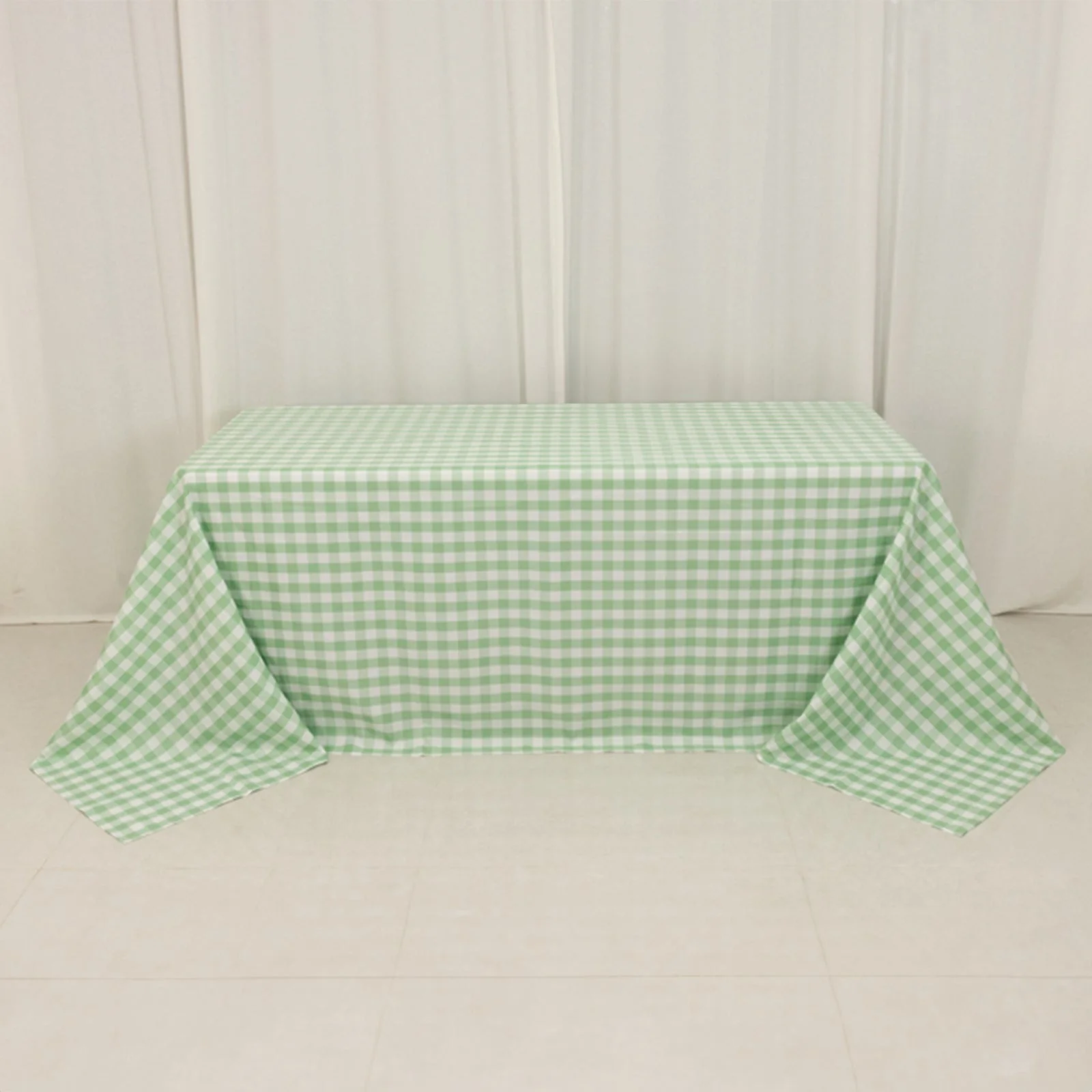 Polyester Rectangle Tablecloth 90"x132" White/Sage Green Checkered Buffalo Plaid Table Cover